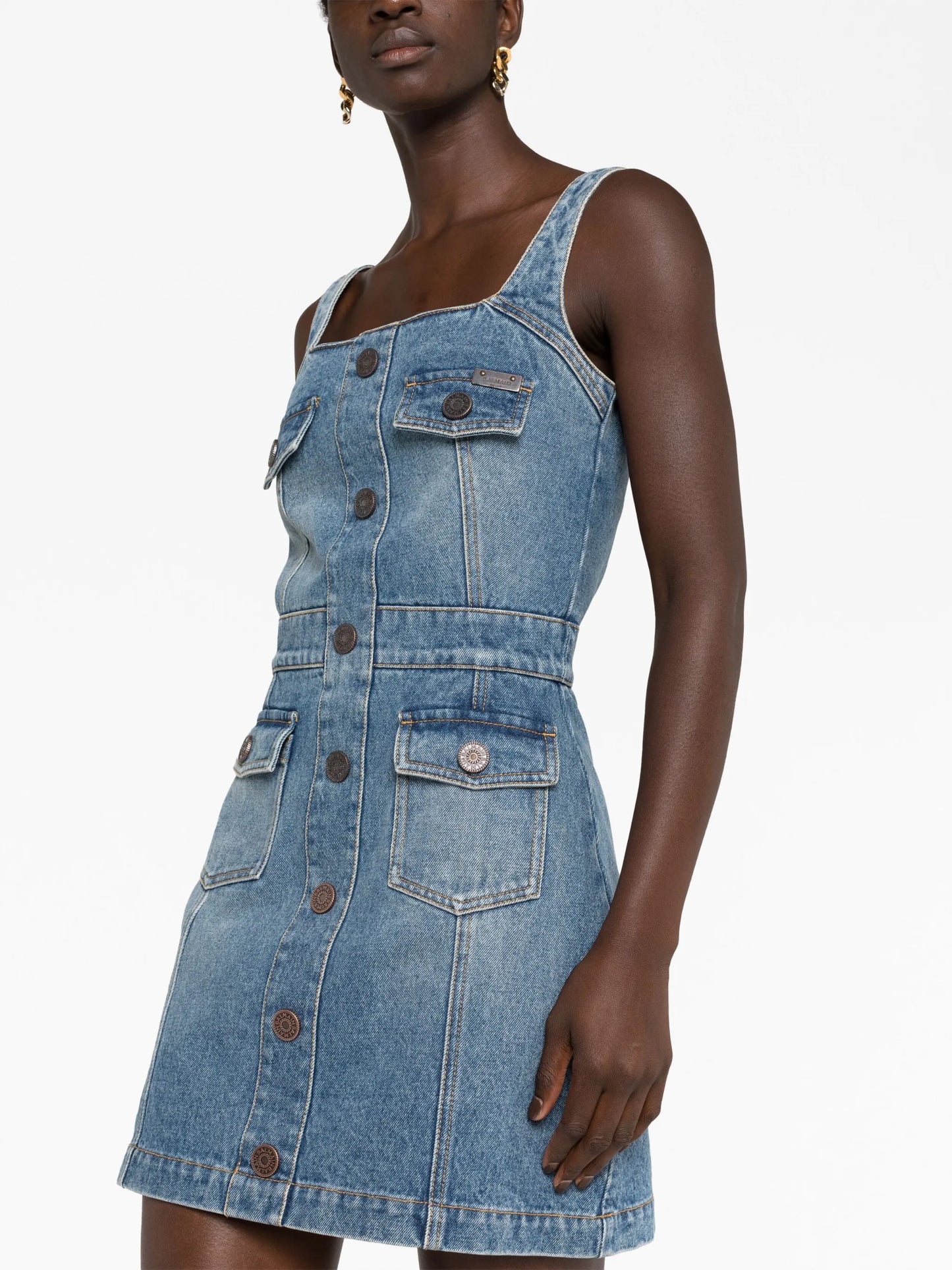 logo-embellished denim minidress