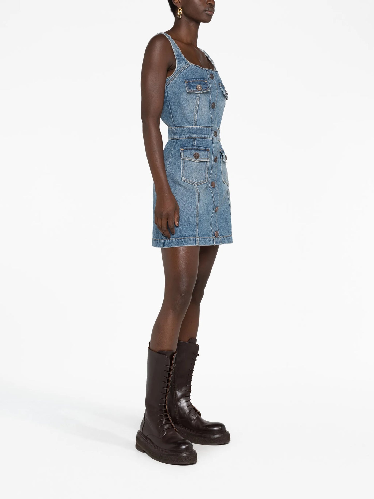 logo-embellished denim minidress