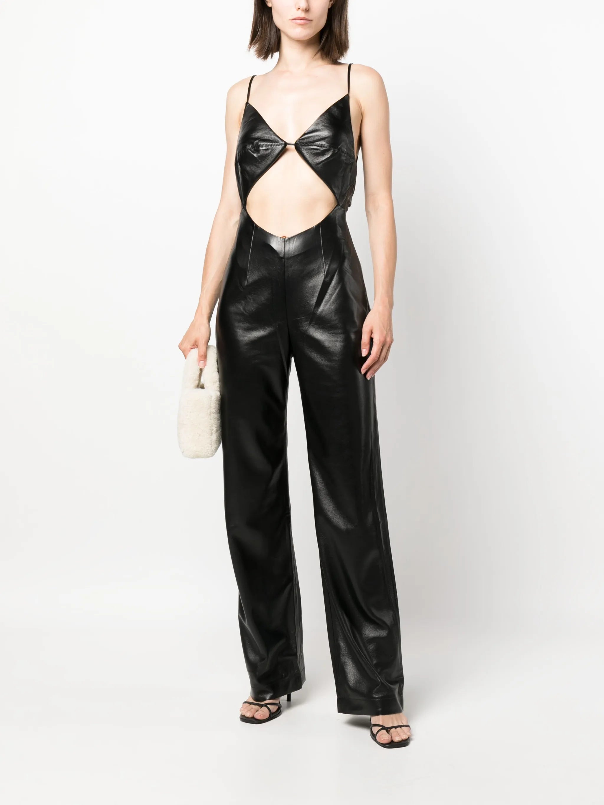 cut-out faux-leather jumpsuit