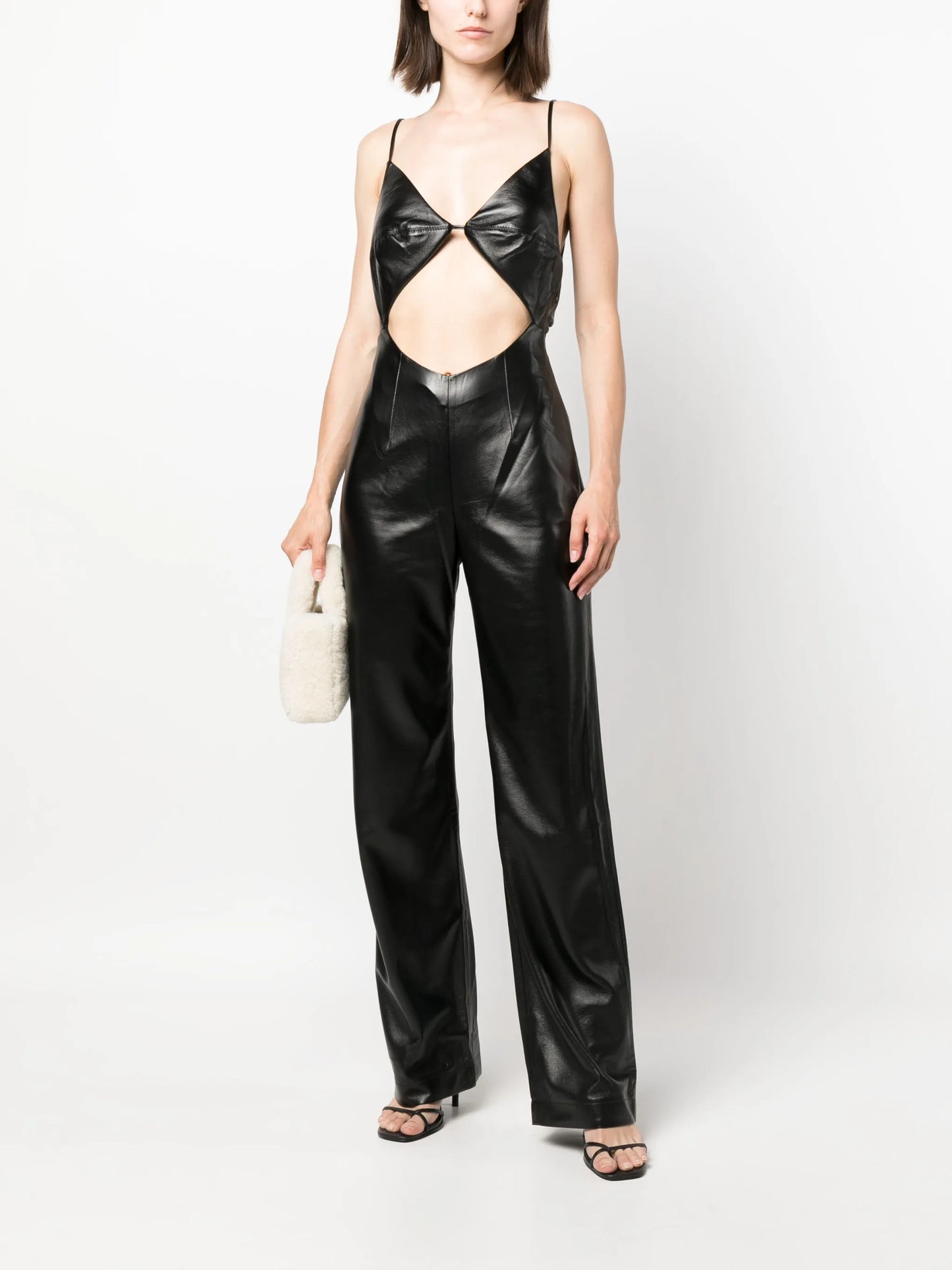 cut-out faux-leather jumpsuit