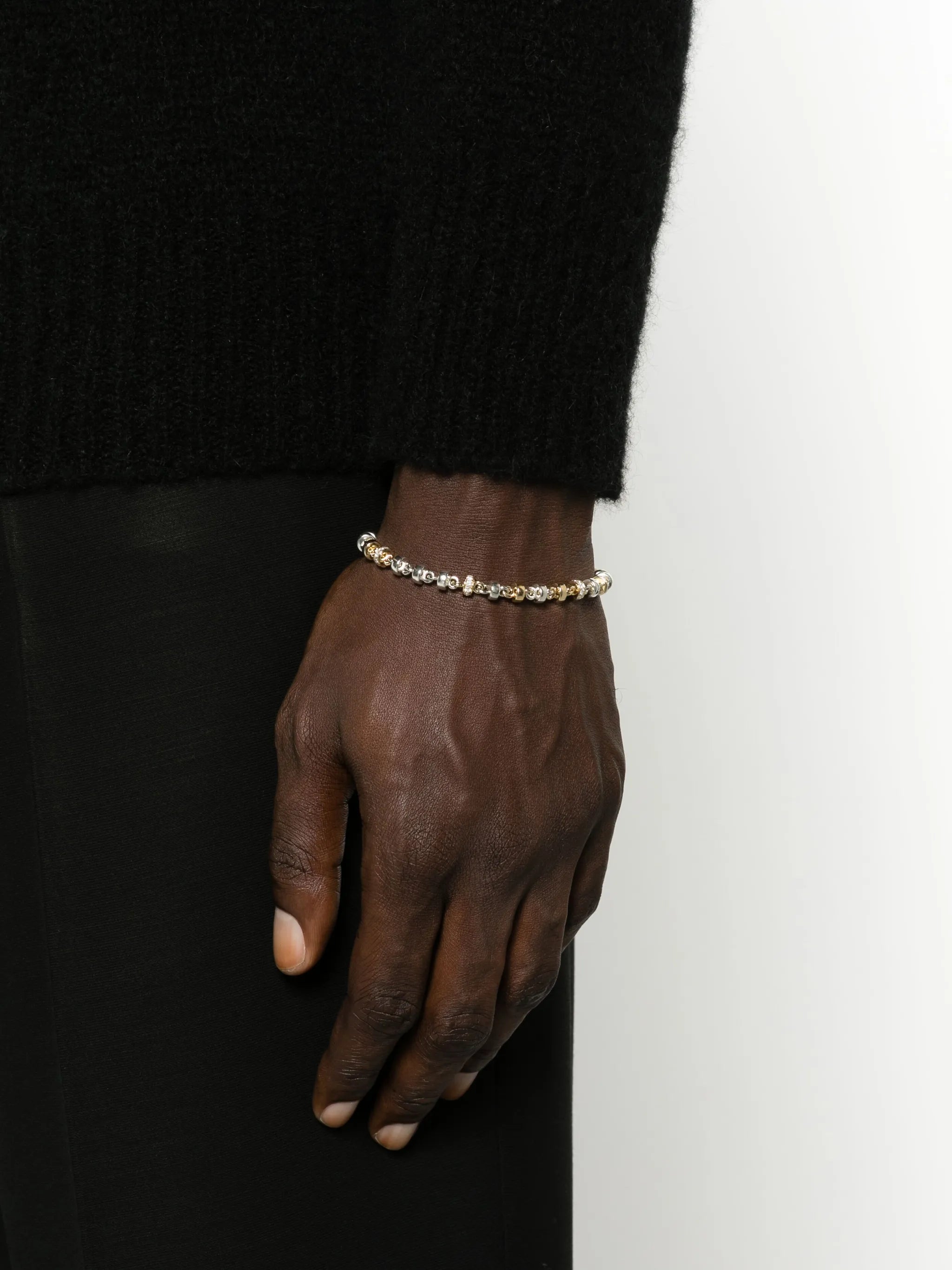 18kt yellow gold and sterling silver beaded diamond bracelet