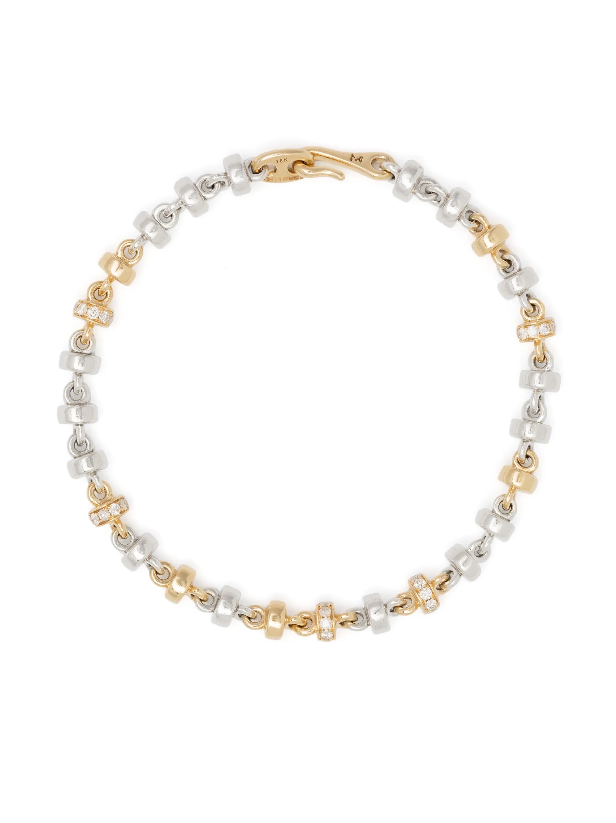 18kt yellow gold and sterling silver beaded diamond bracelet