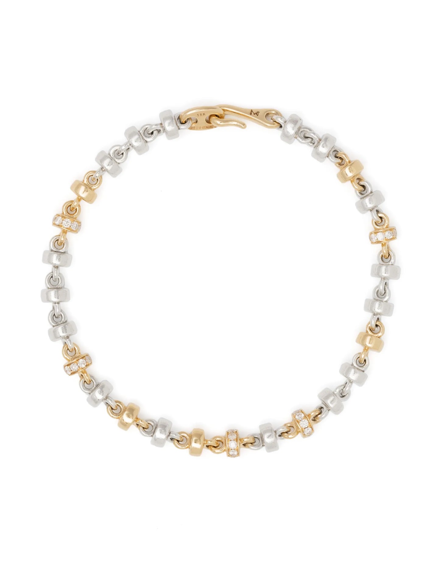 18kt yellow gold and sterling silver beaded diamond bracelet