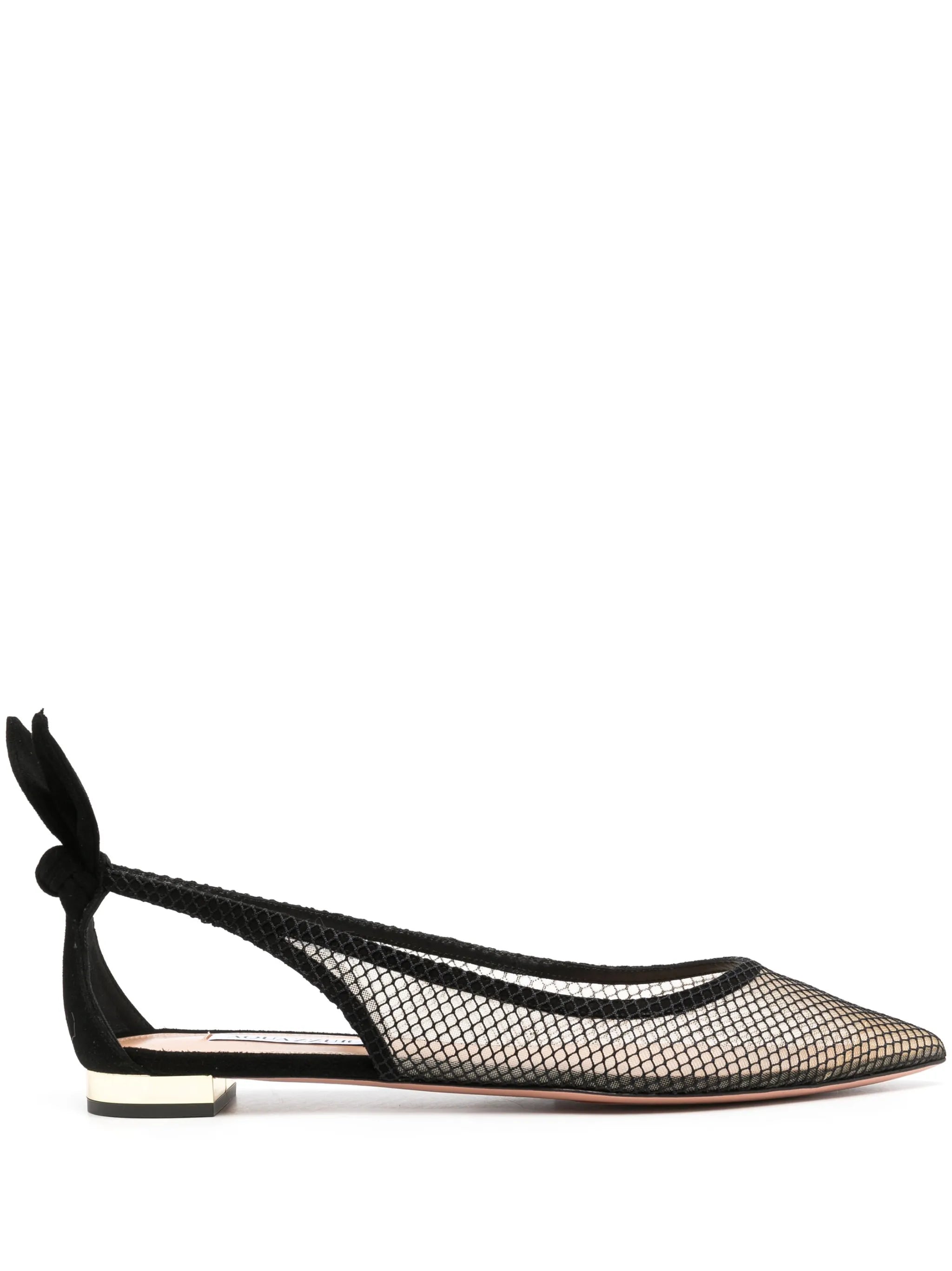 bow-embellished mesh ballerina shoes