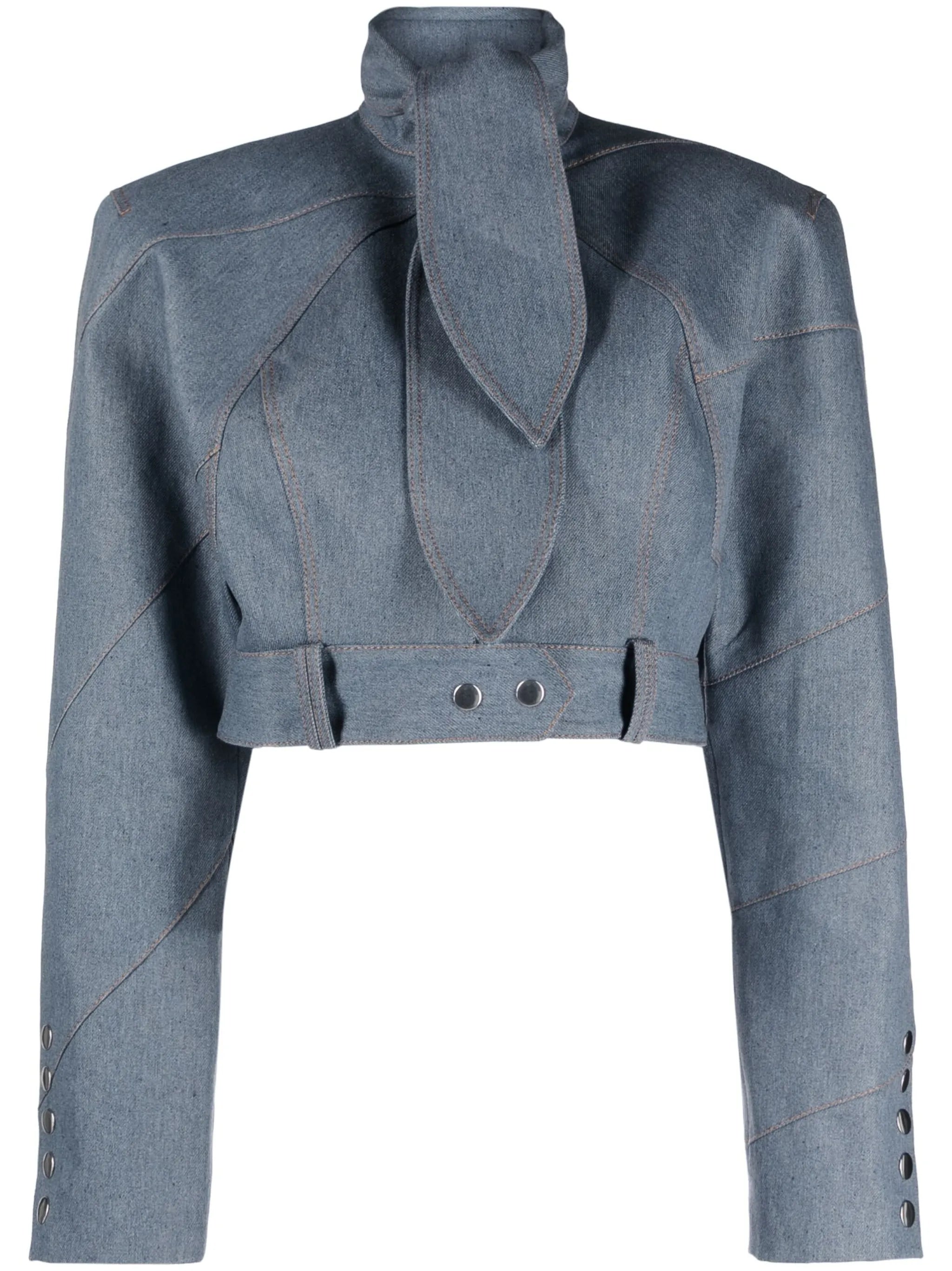 scarf-tie cropped denim jacket