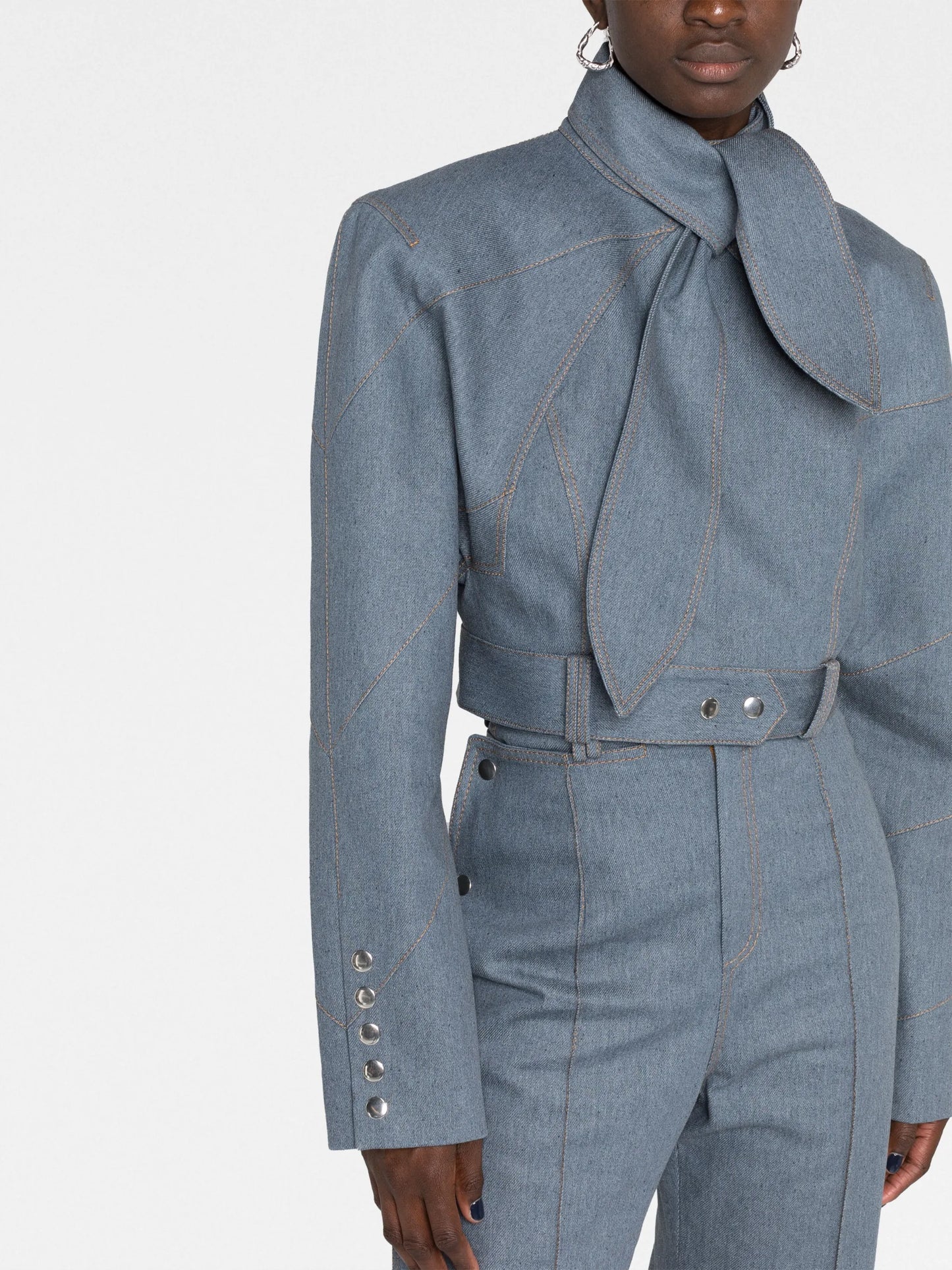 scarf-tie cropped denim jacket