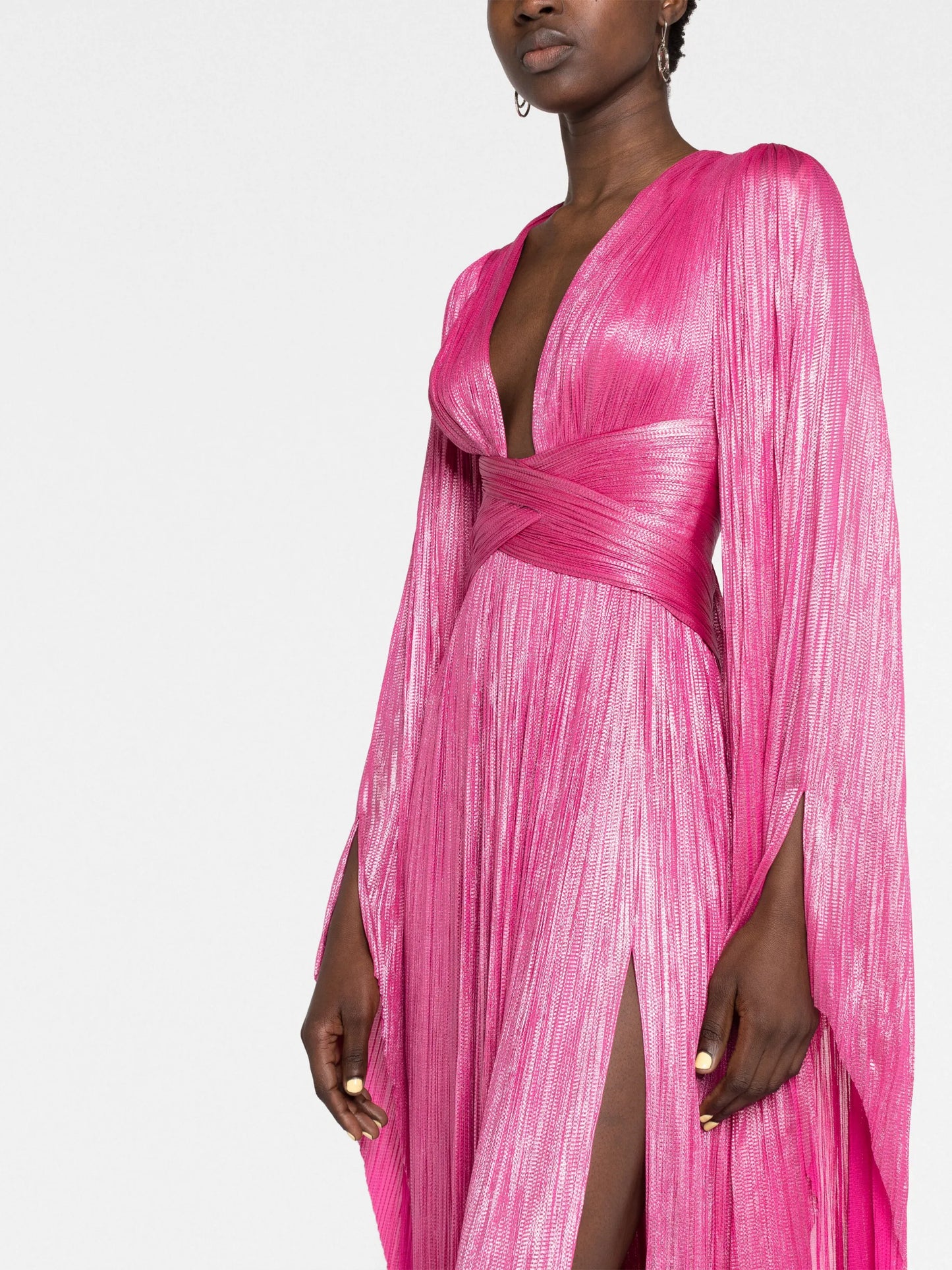 Crystal plung-neck side-slit gown