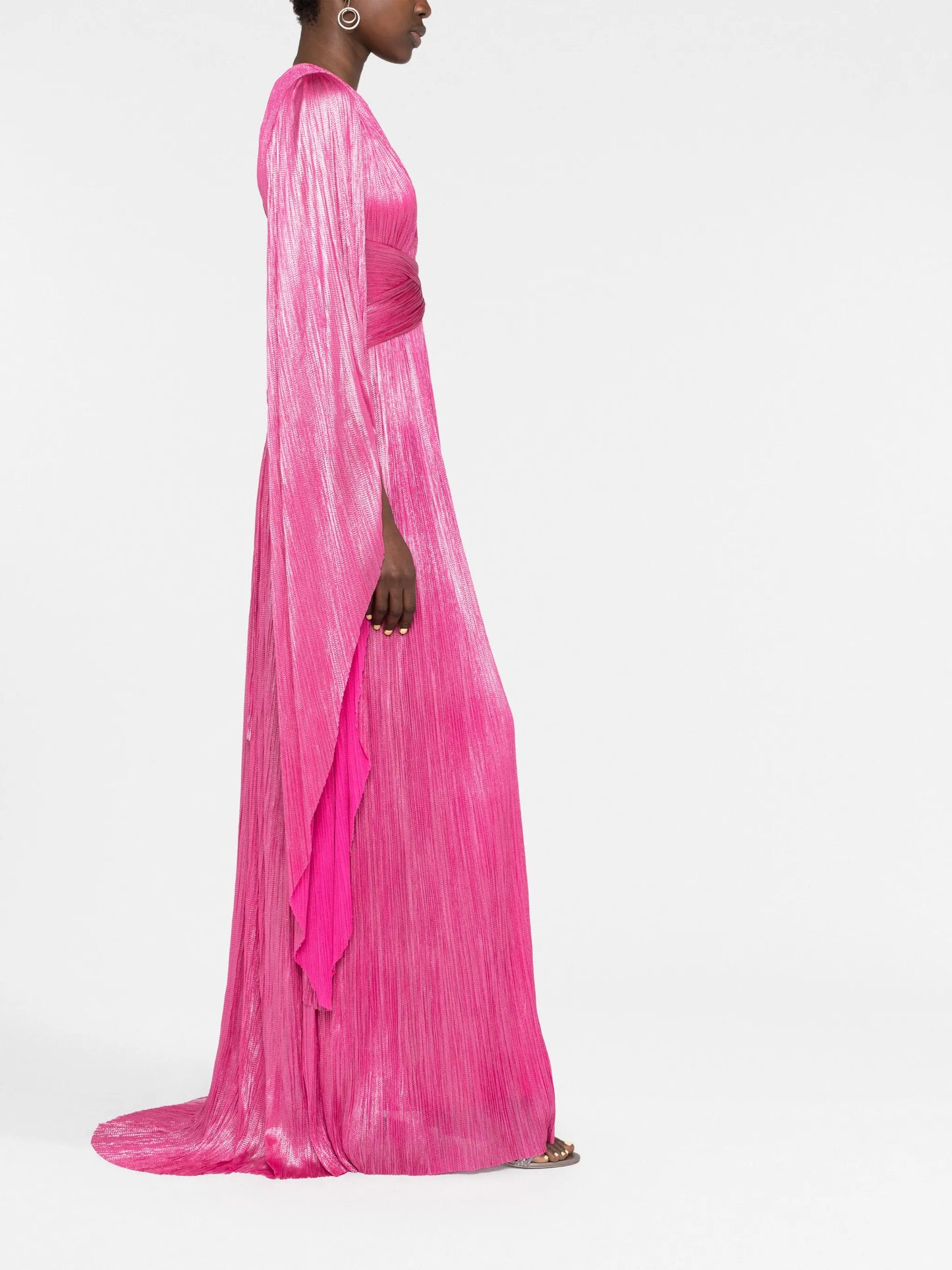 Crystal plung-neck side-slit gown