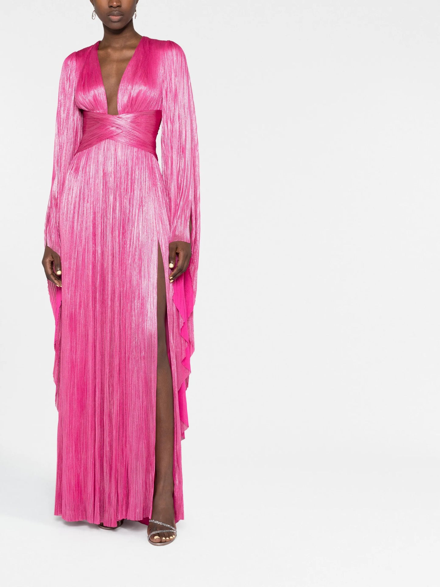 Crystal plung-neck side-slit gown