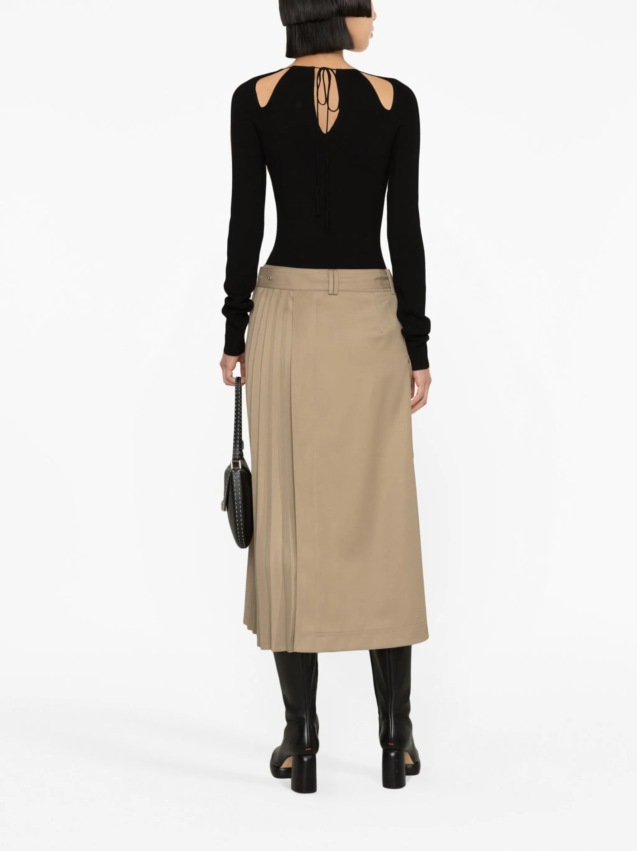 belted pleated midi skirt
