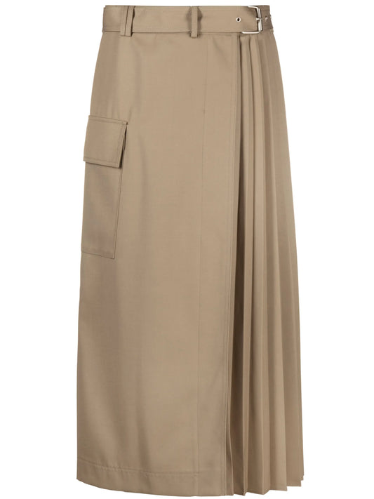belted pleated midi skirt