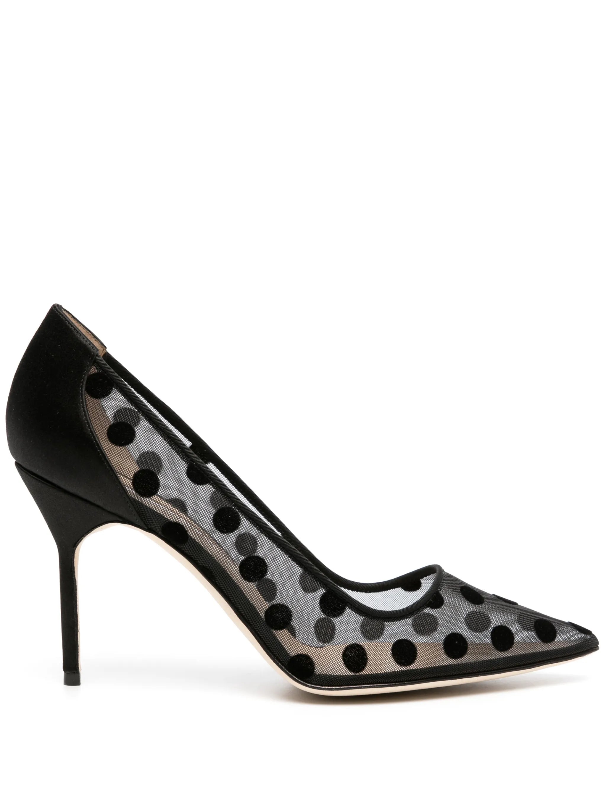 90mm polka-dot mesh pumps