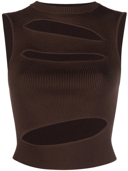 cut-out ribbed-knit top