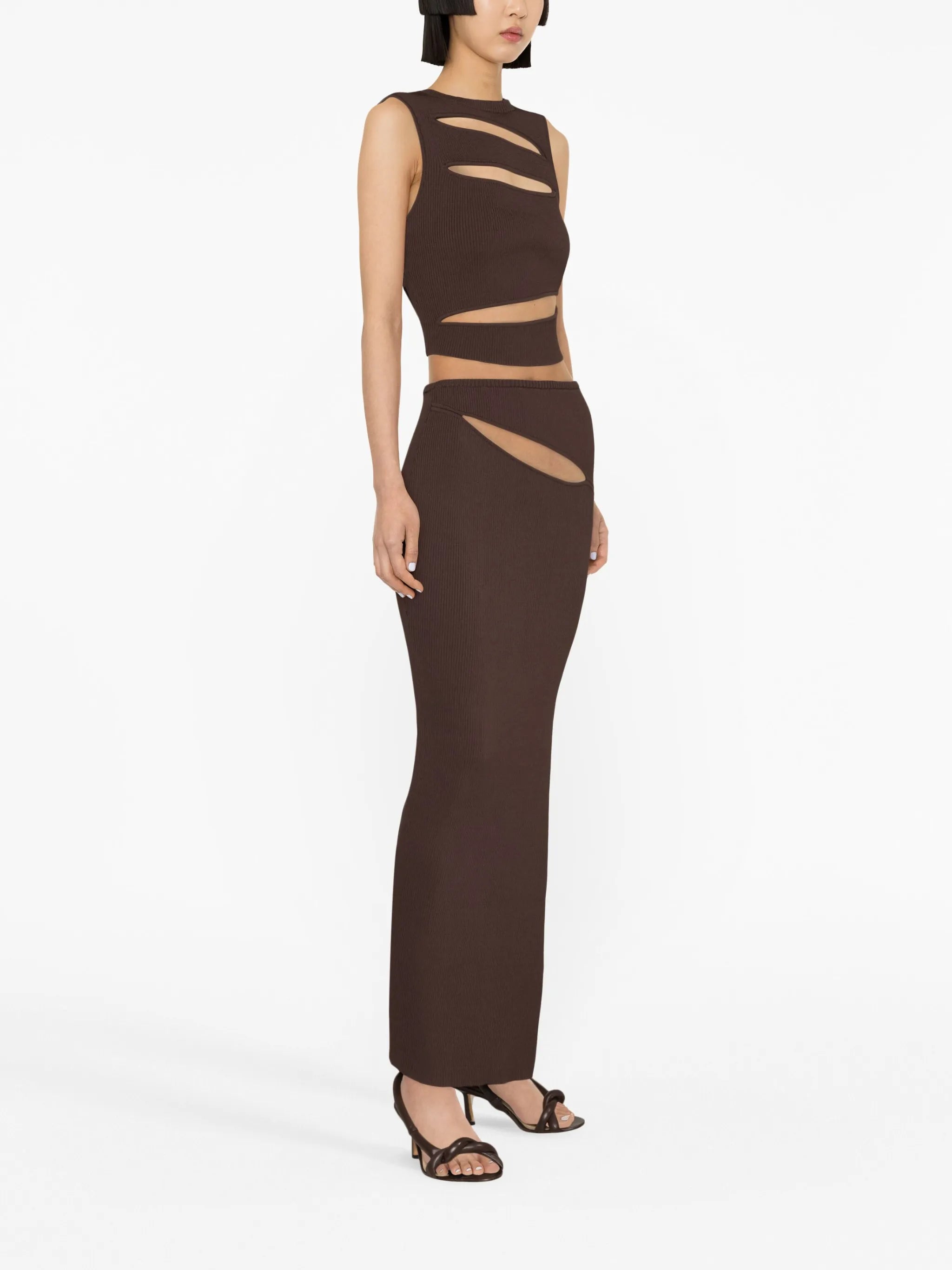 cut-out ribbed-knit top