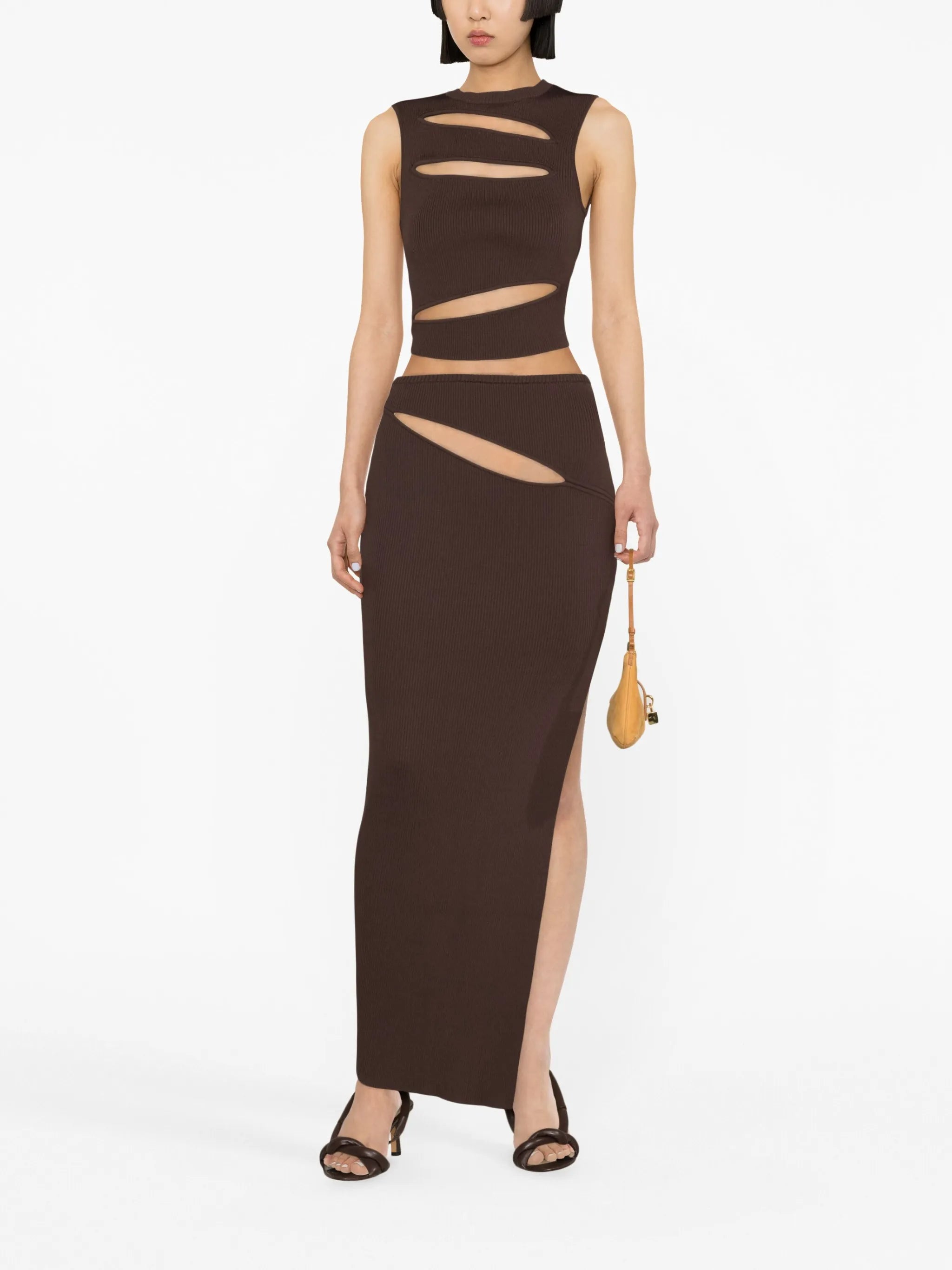 cut-out ribbed-knit top
