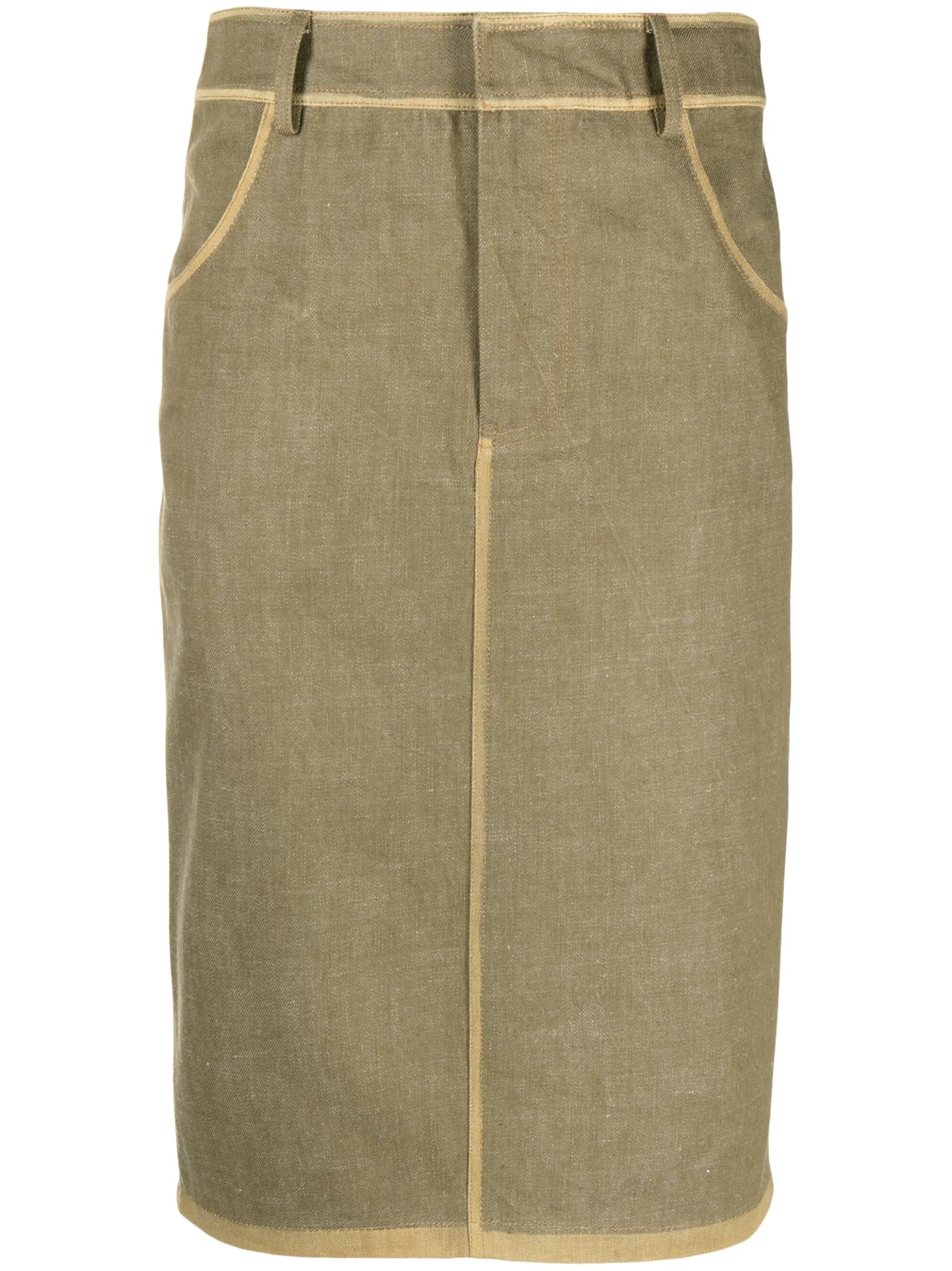 contrasting-border denim pencil skirt