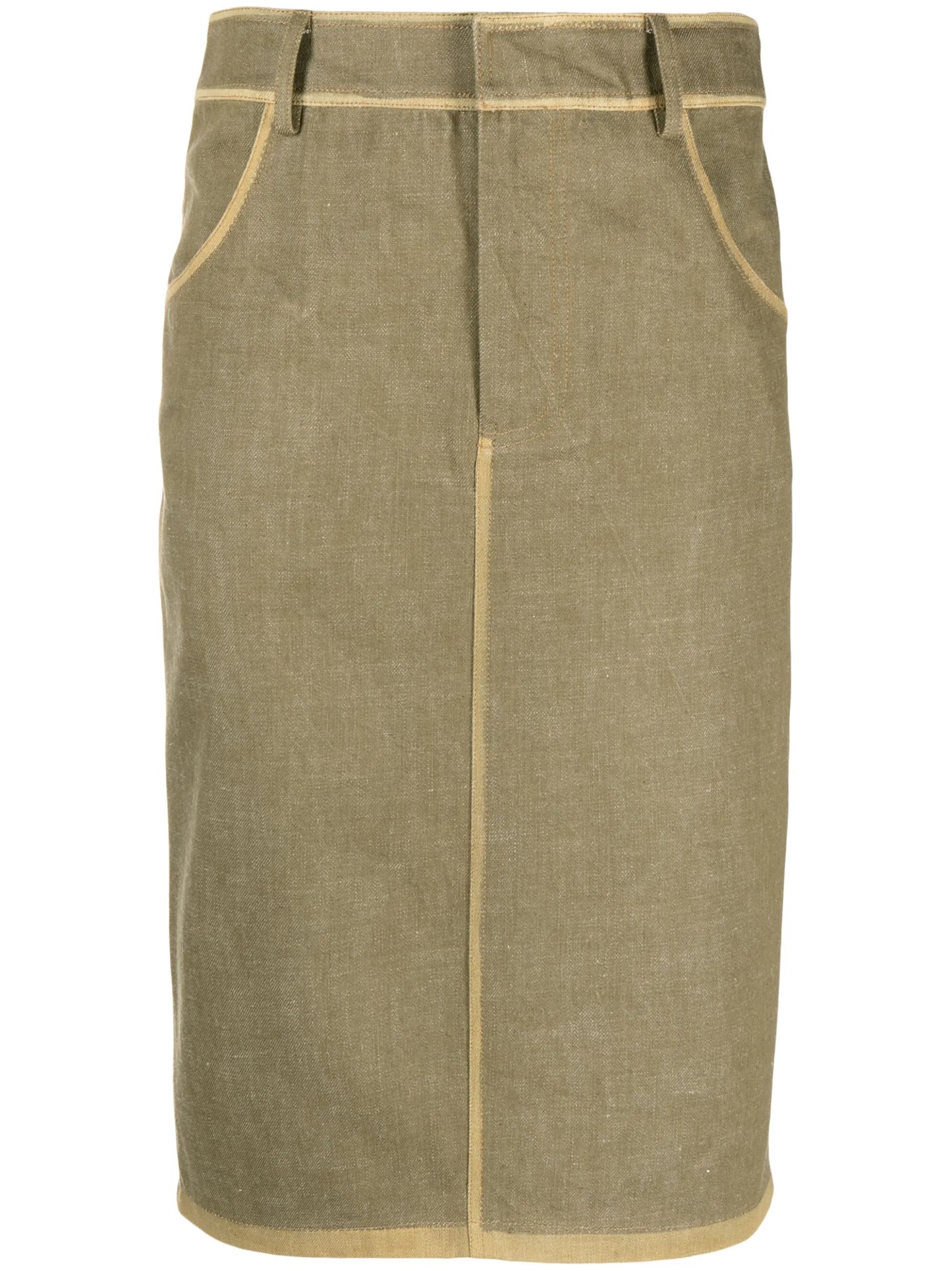 contrasting-border denim pencil skirt
