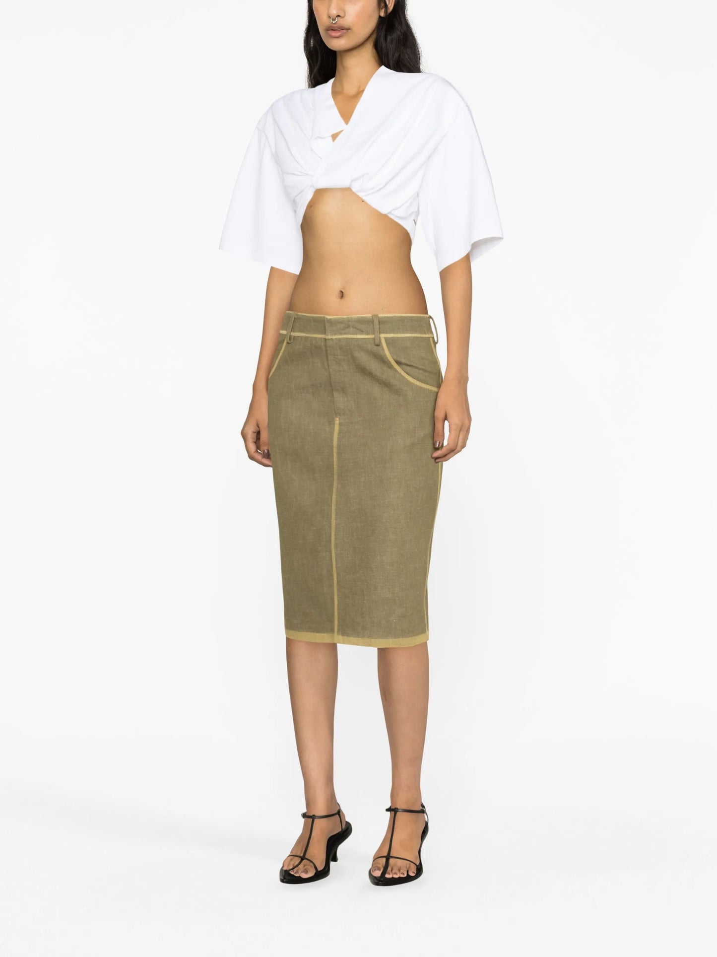 contrasting-border denim pencil skirt