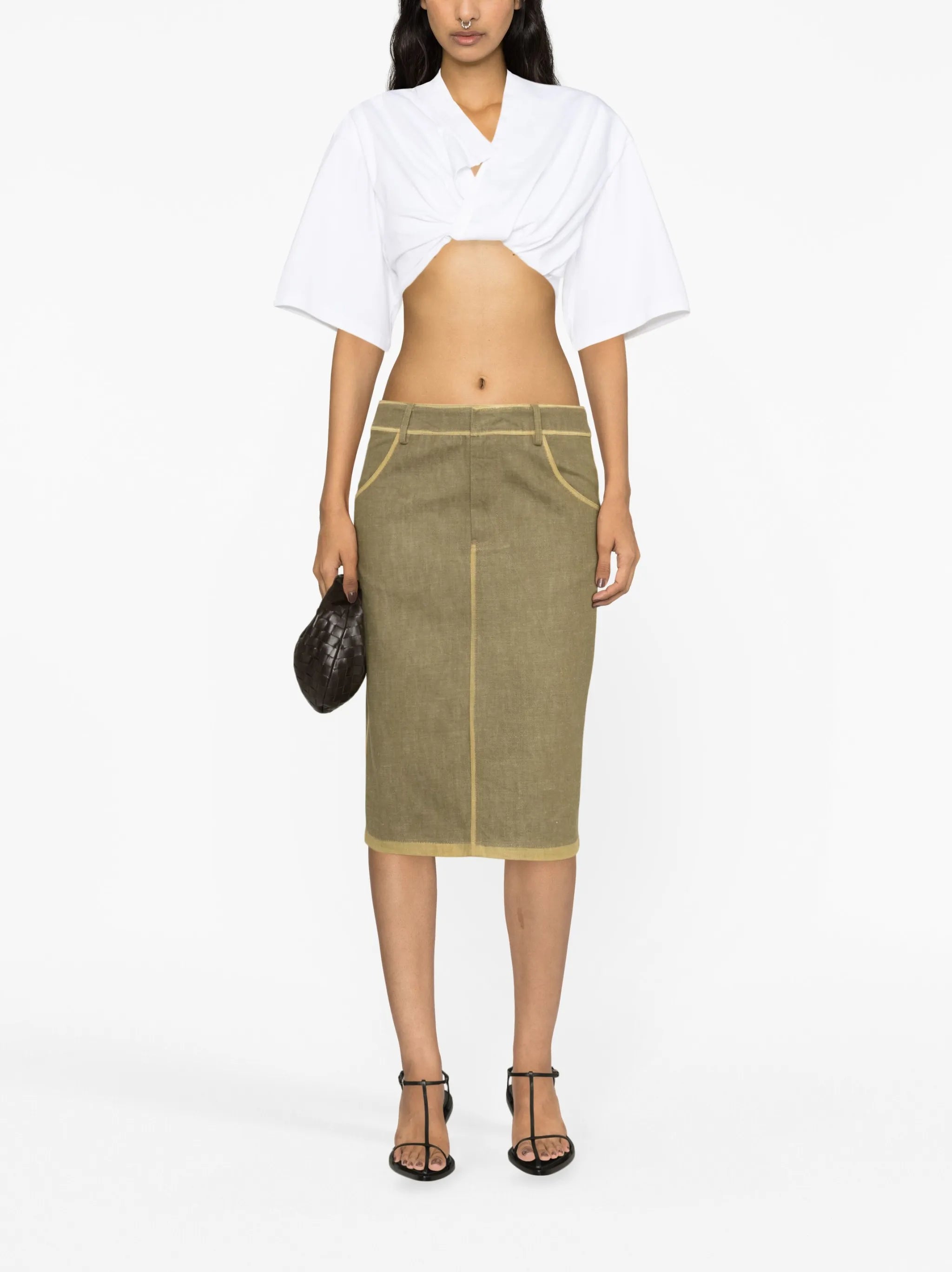 contrasting-border denim pencil skirt
