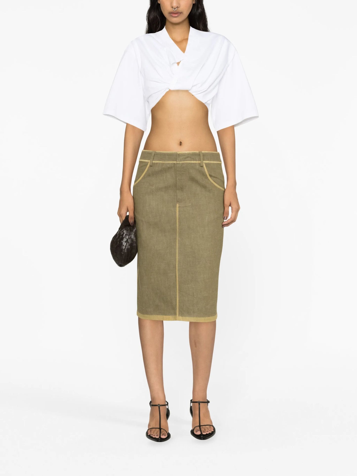 contrasting-border denim pencil skirt