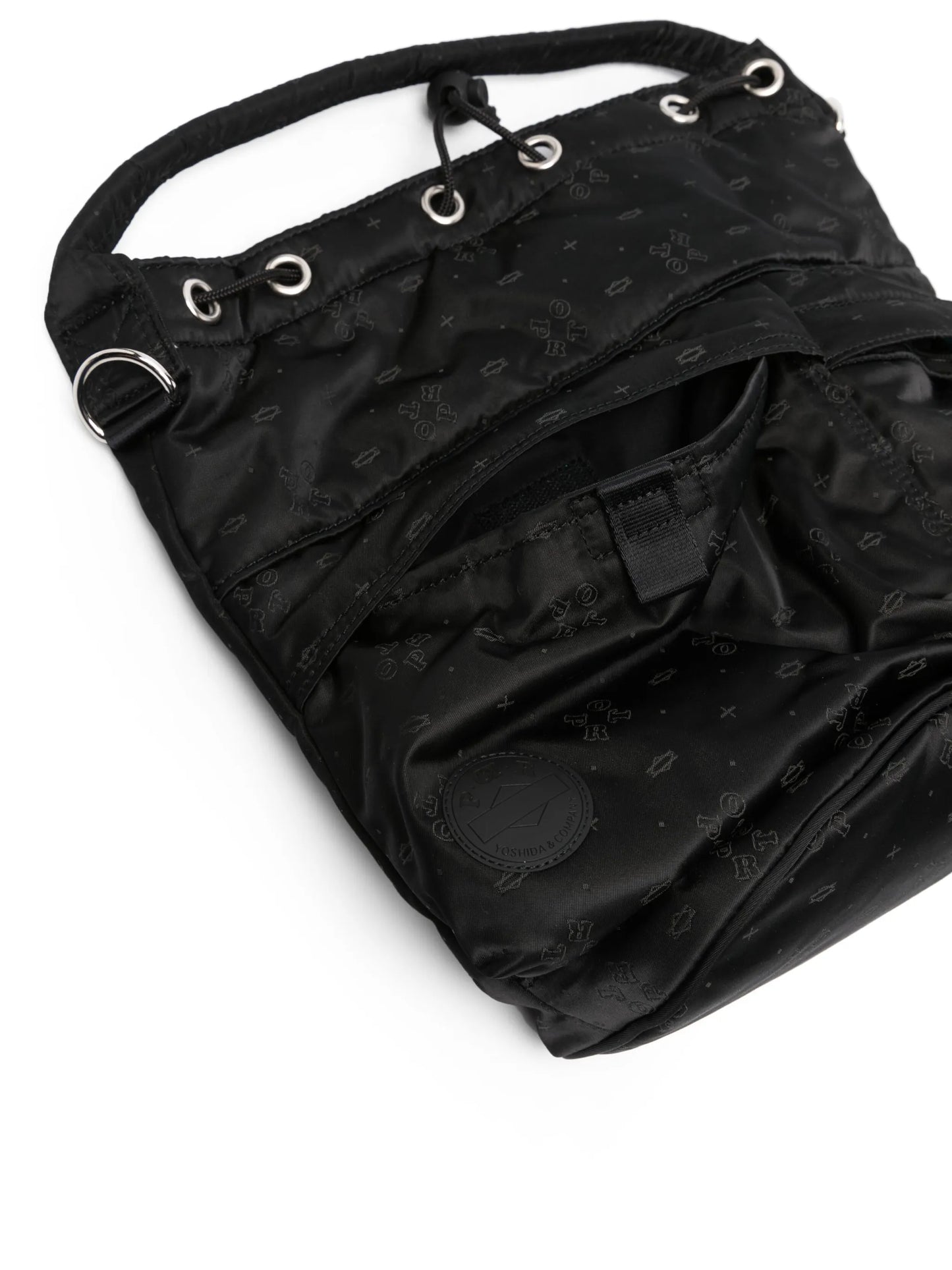 monogram-print drawstring tote bag