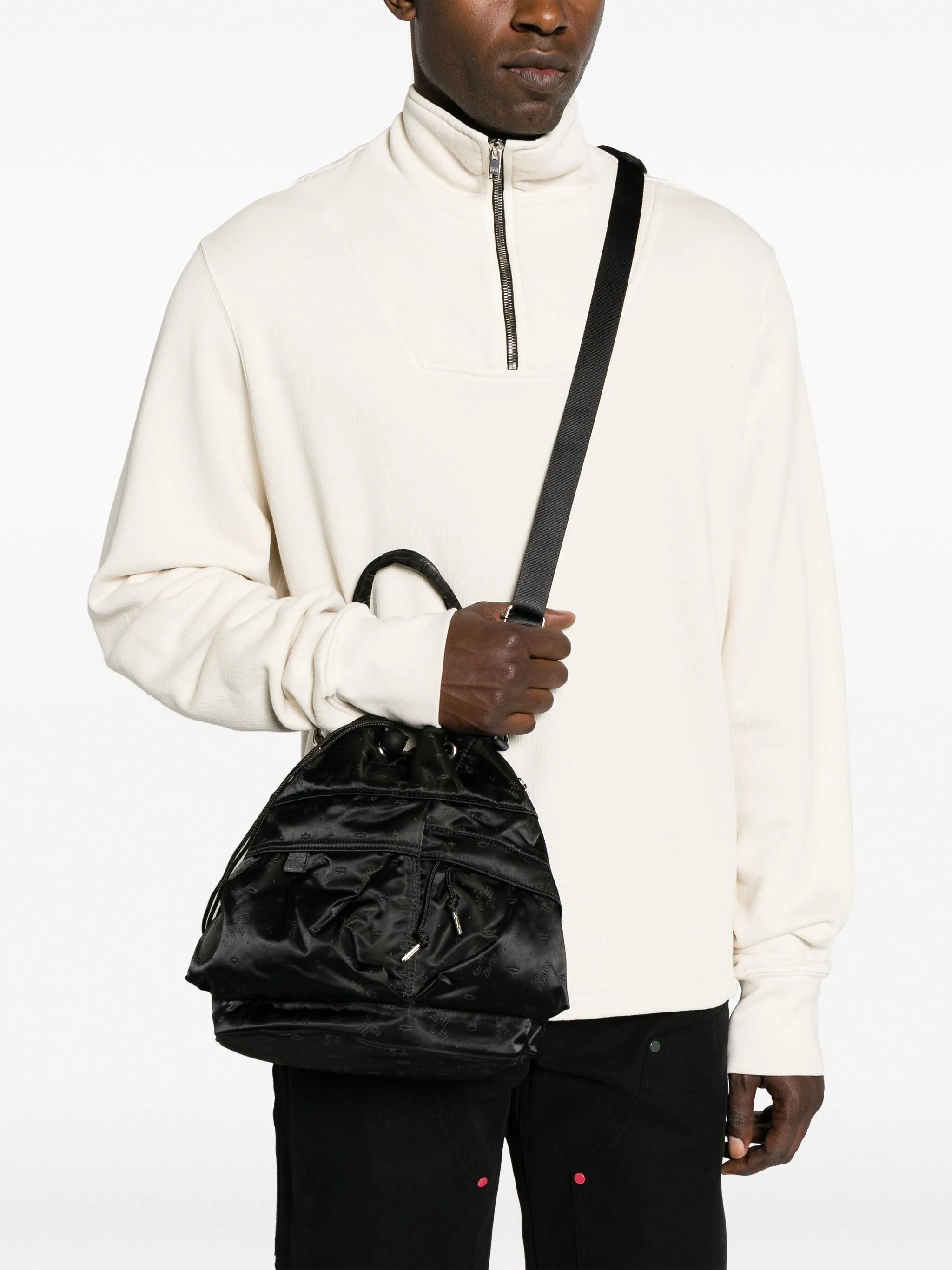 monogram-print drawstring tote bag