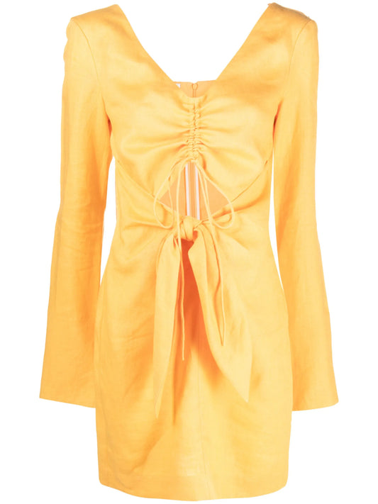 Gilia ruched knot-detail minidress