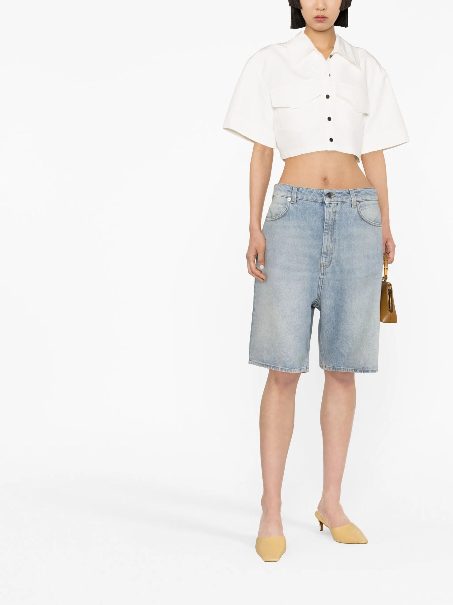 washed denim organic cotton shorts