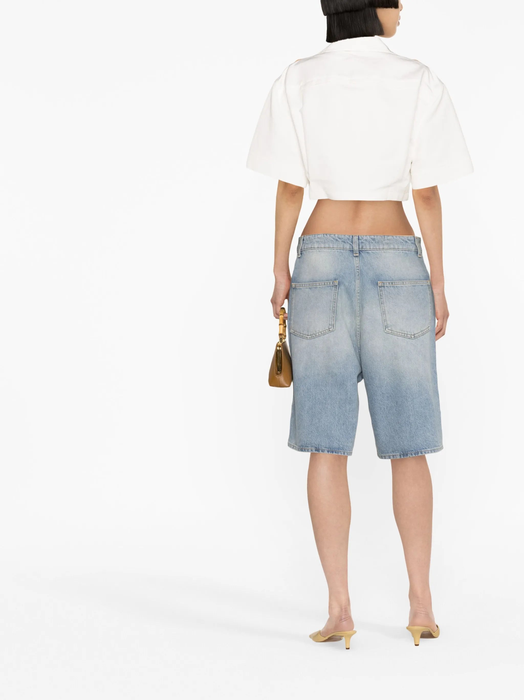 washed denim organic cotton shorts