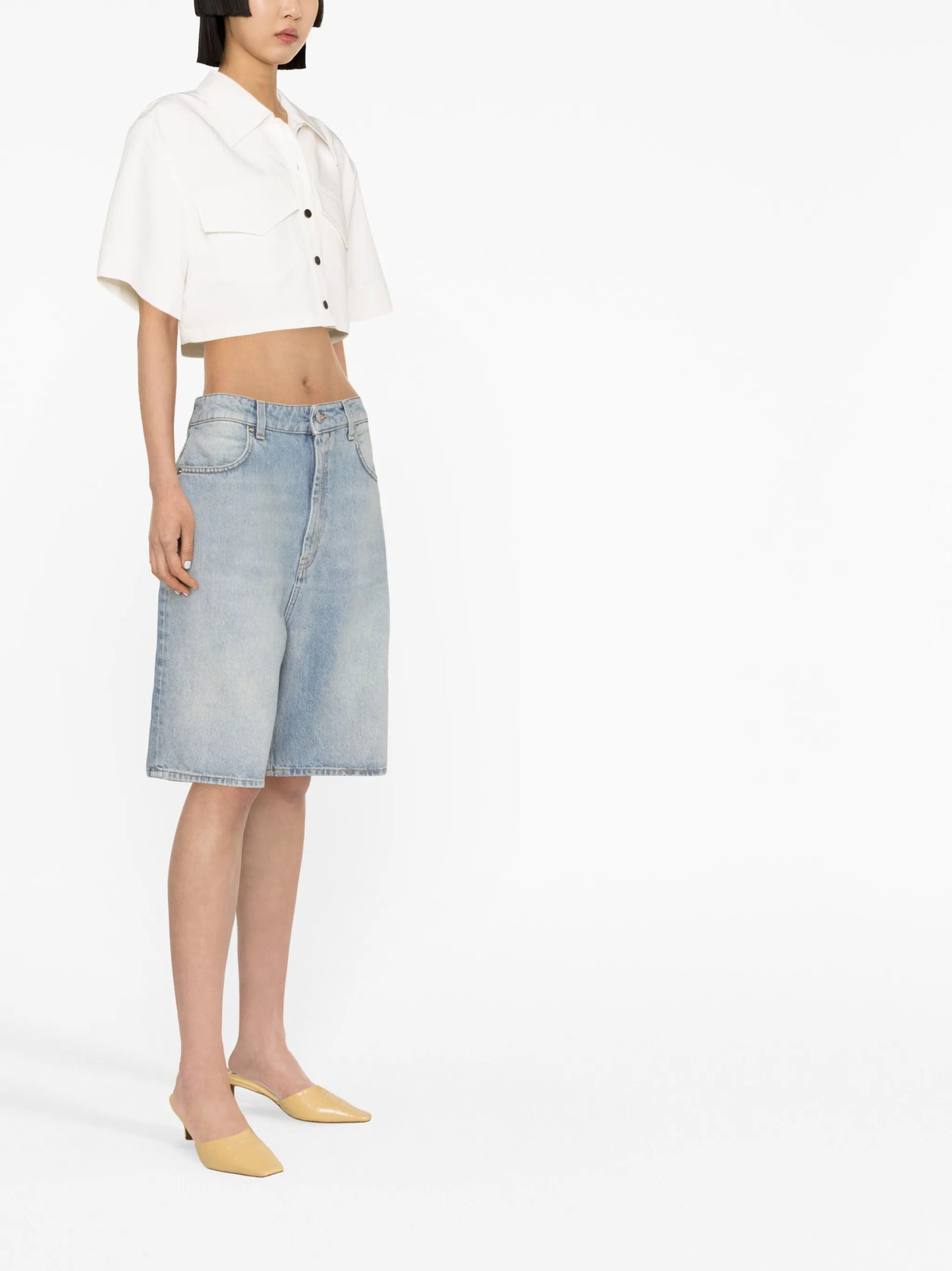 washed denim organic cotton shorts