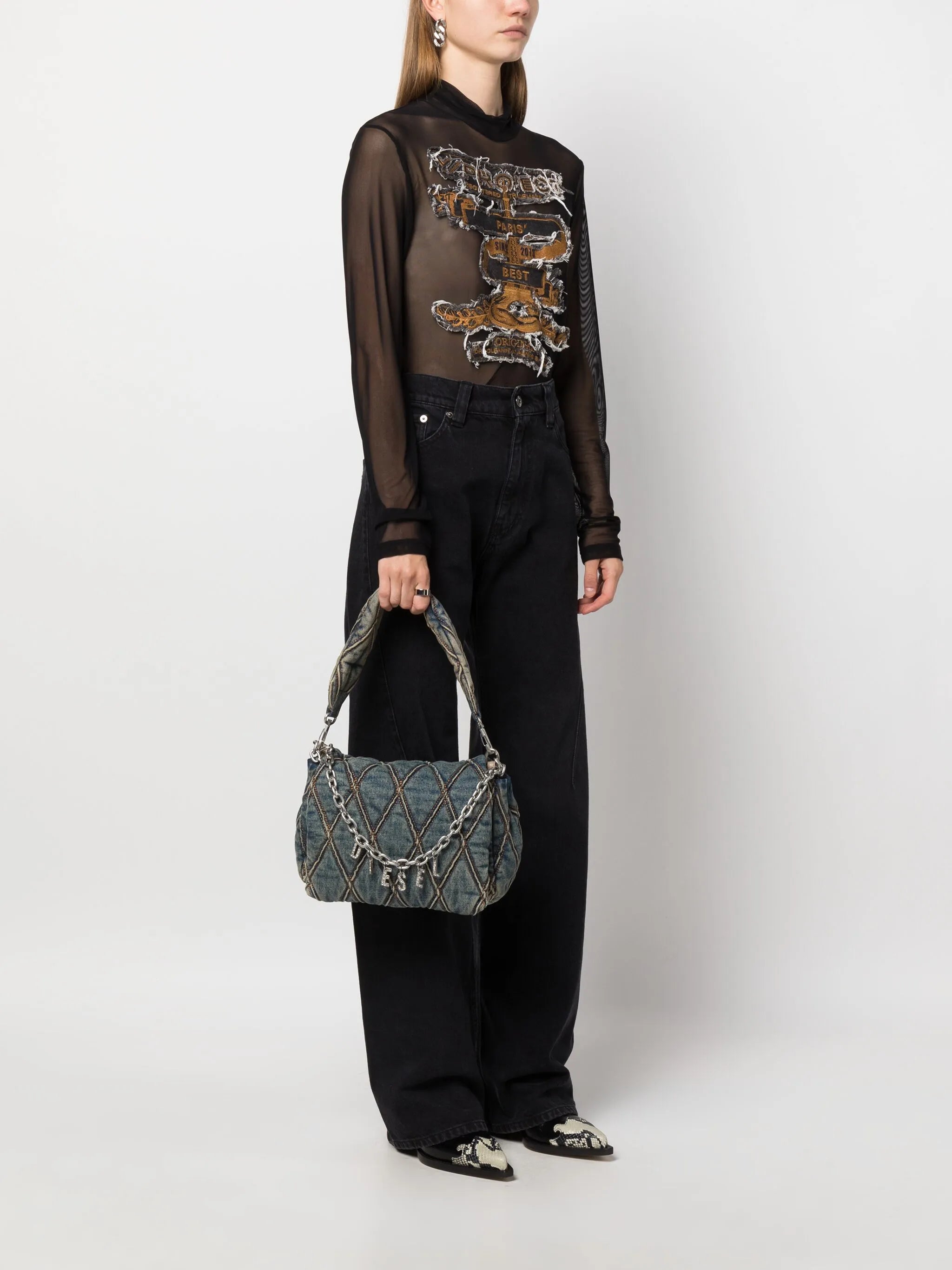 Charm-D denim shoulder bag
