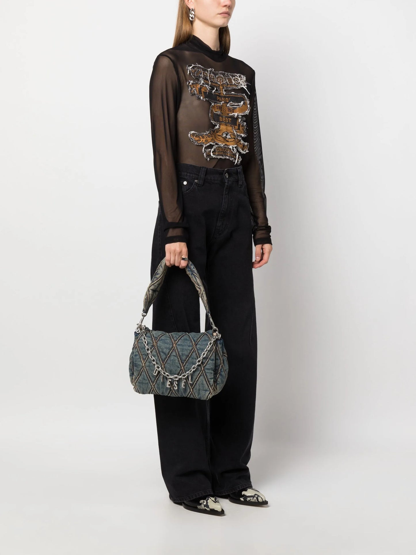 Charm-D denim shoulder bag