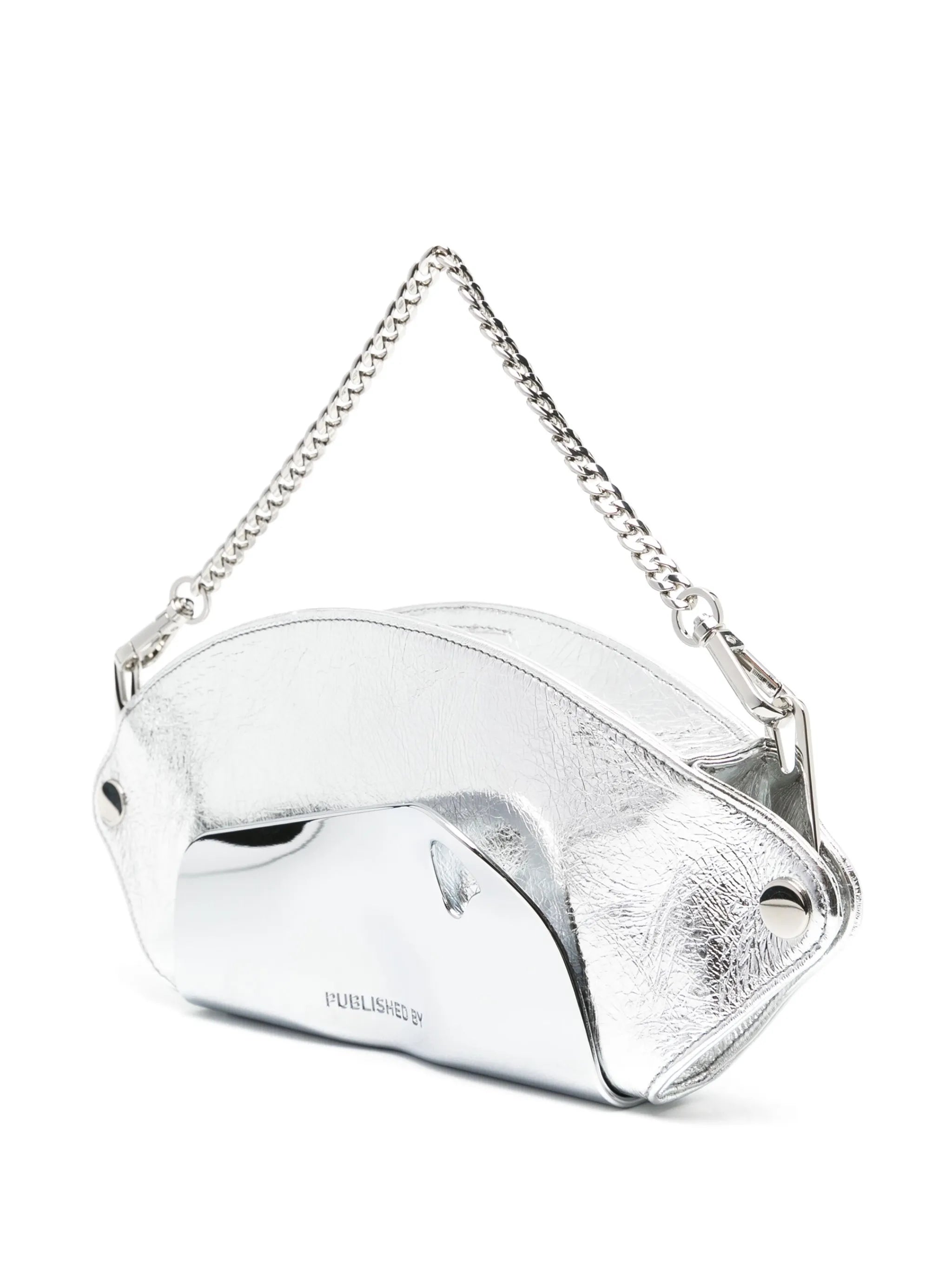 logo-engraved metallic shoulder bag