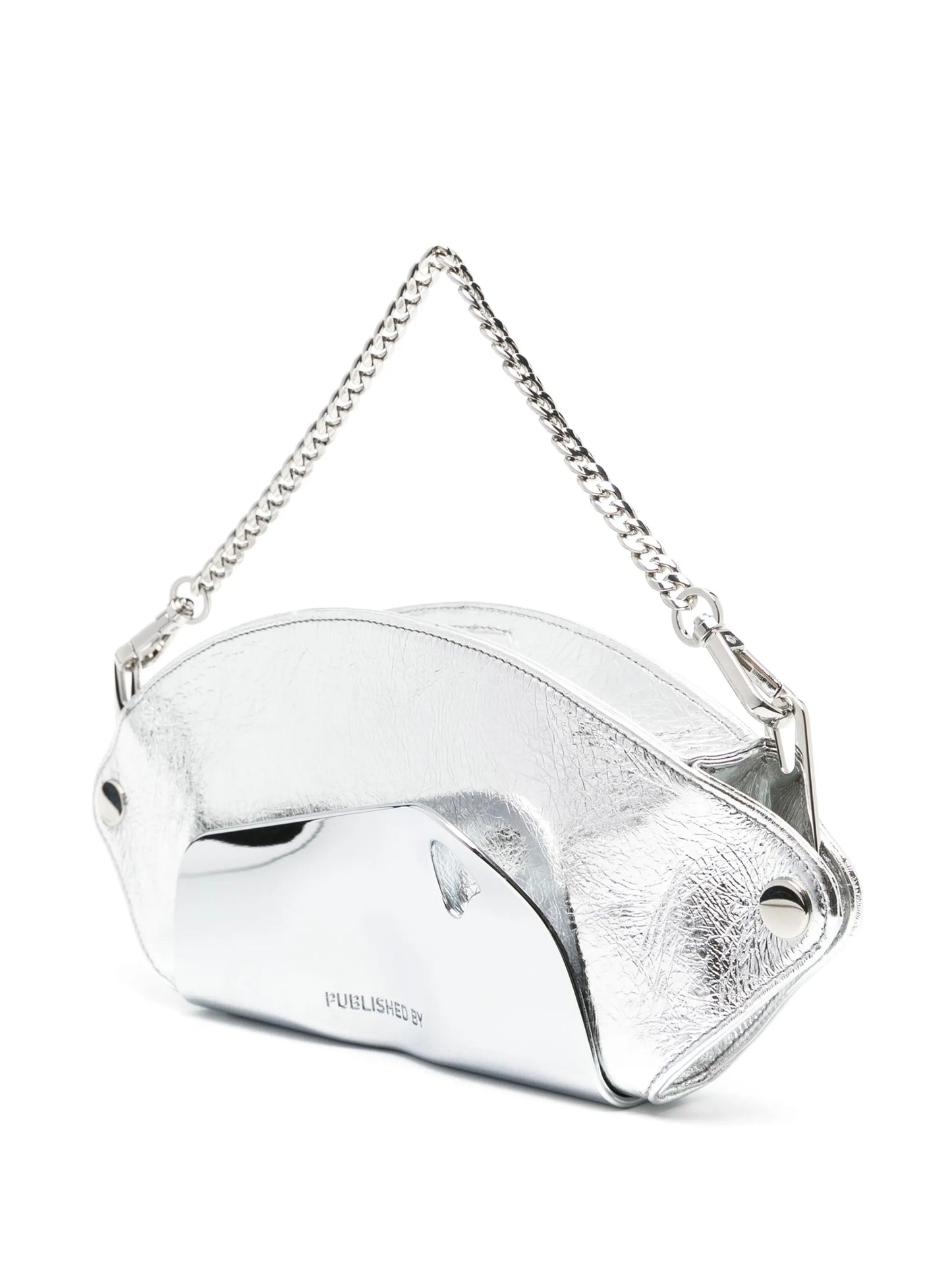 logo-engraved metallic shoulder bag