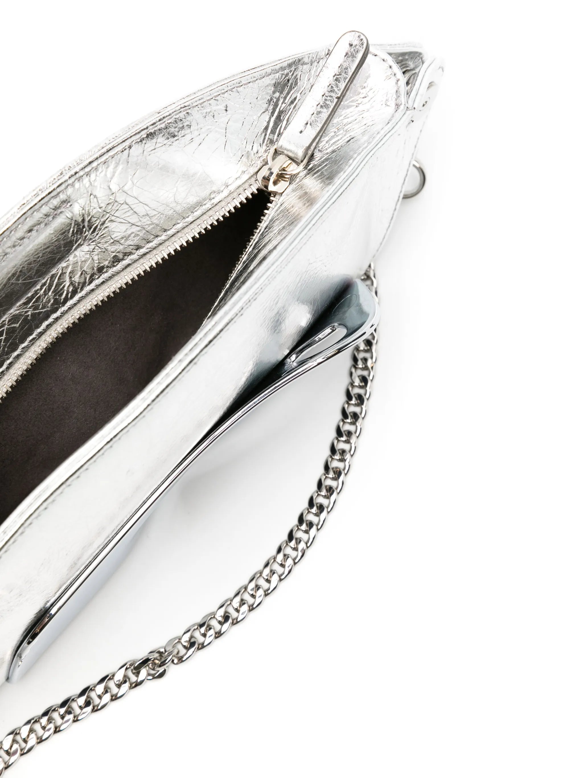 logo-engraved metallic shoulder bag