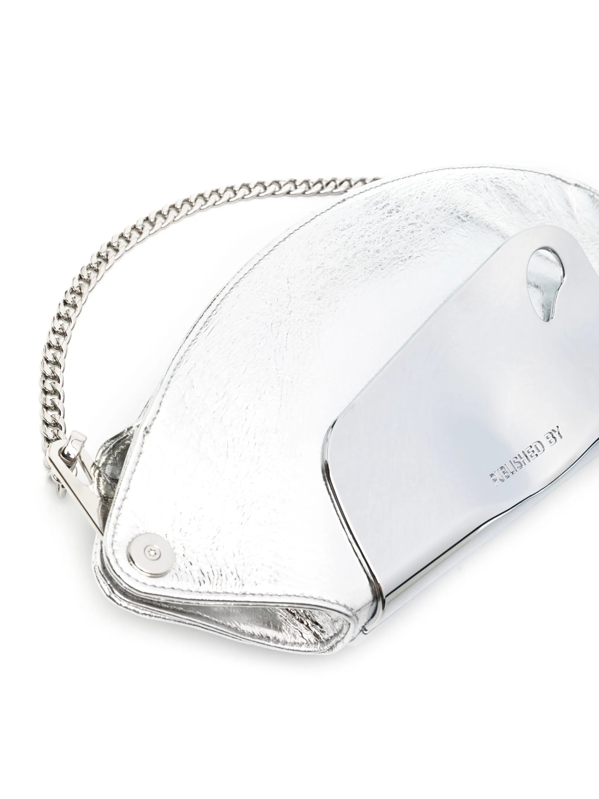 logo-engraved metallic shoulder bag
