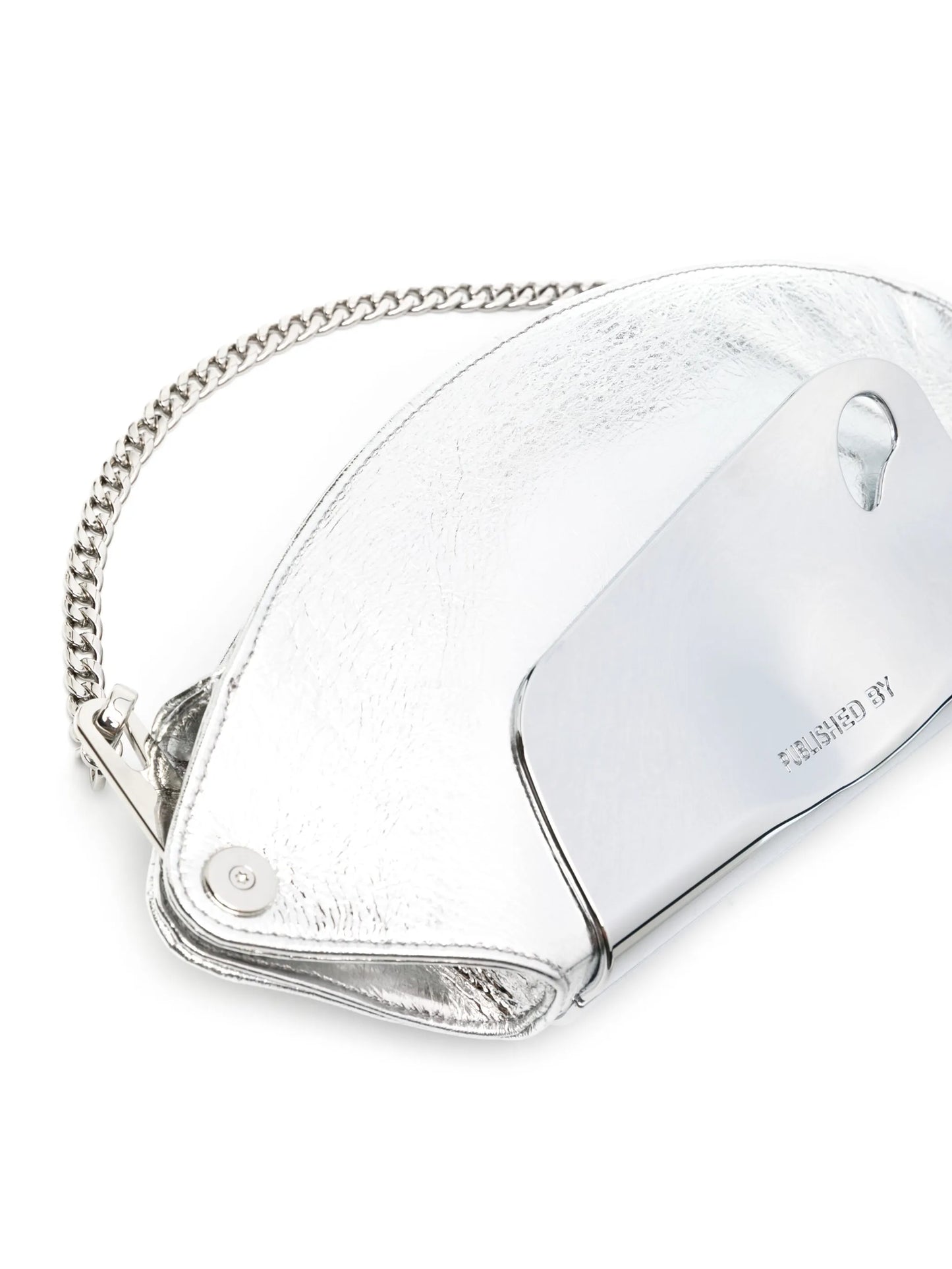 logo-engraved metallic shoulder bag