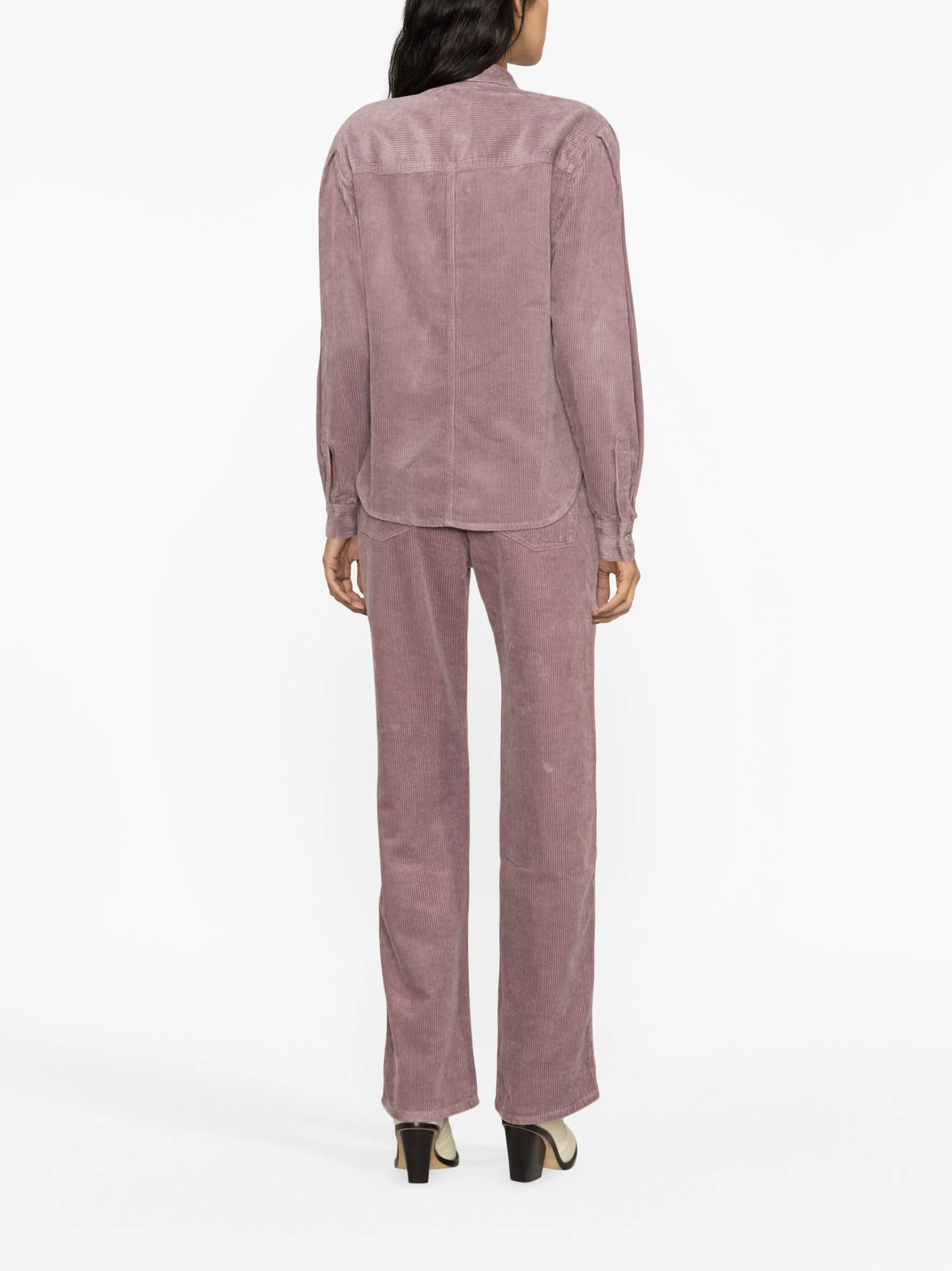 puff-sleeve corduroy shirt