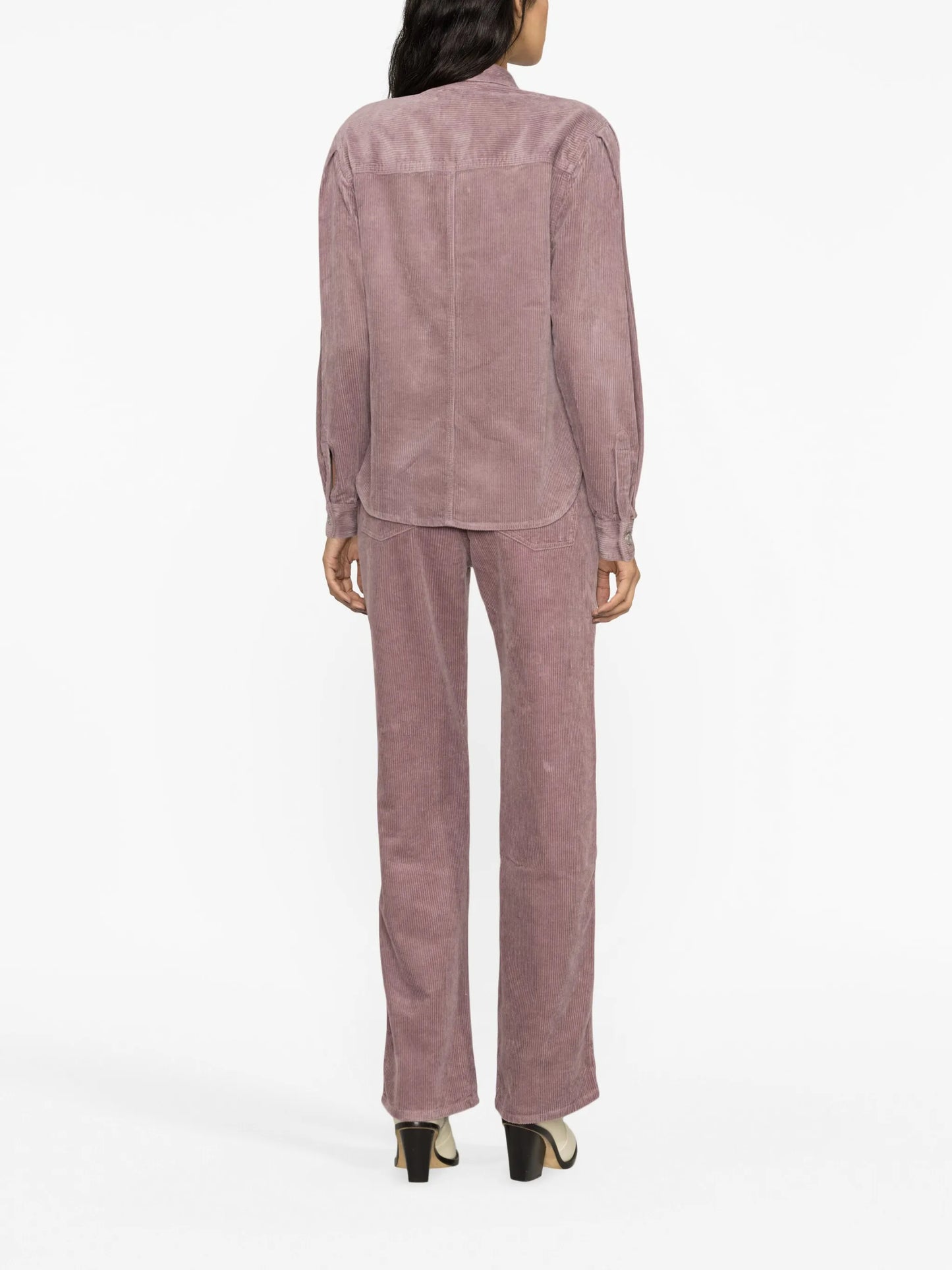 puff-sleeve corduroy shirt