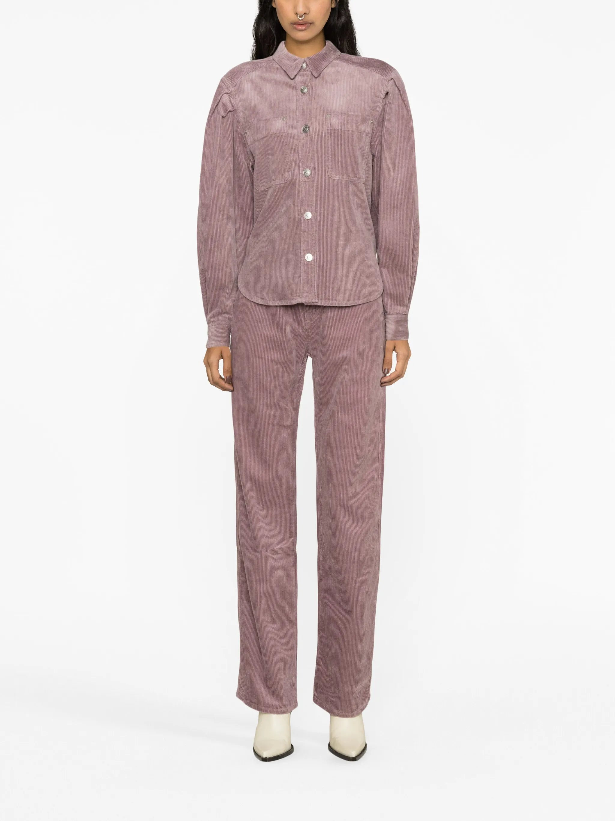 puff-sleeve corduroy shirt