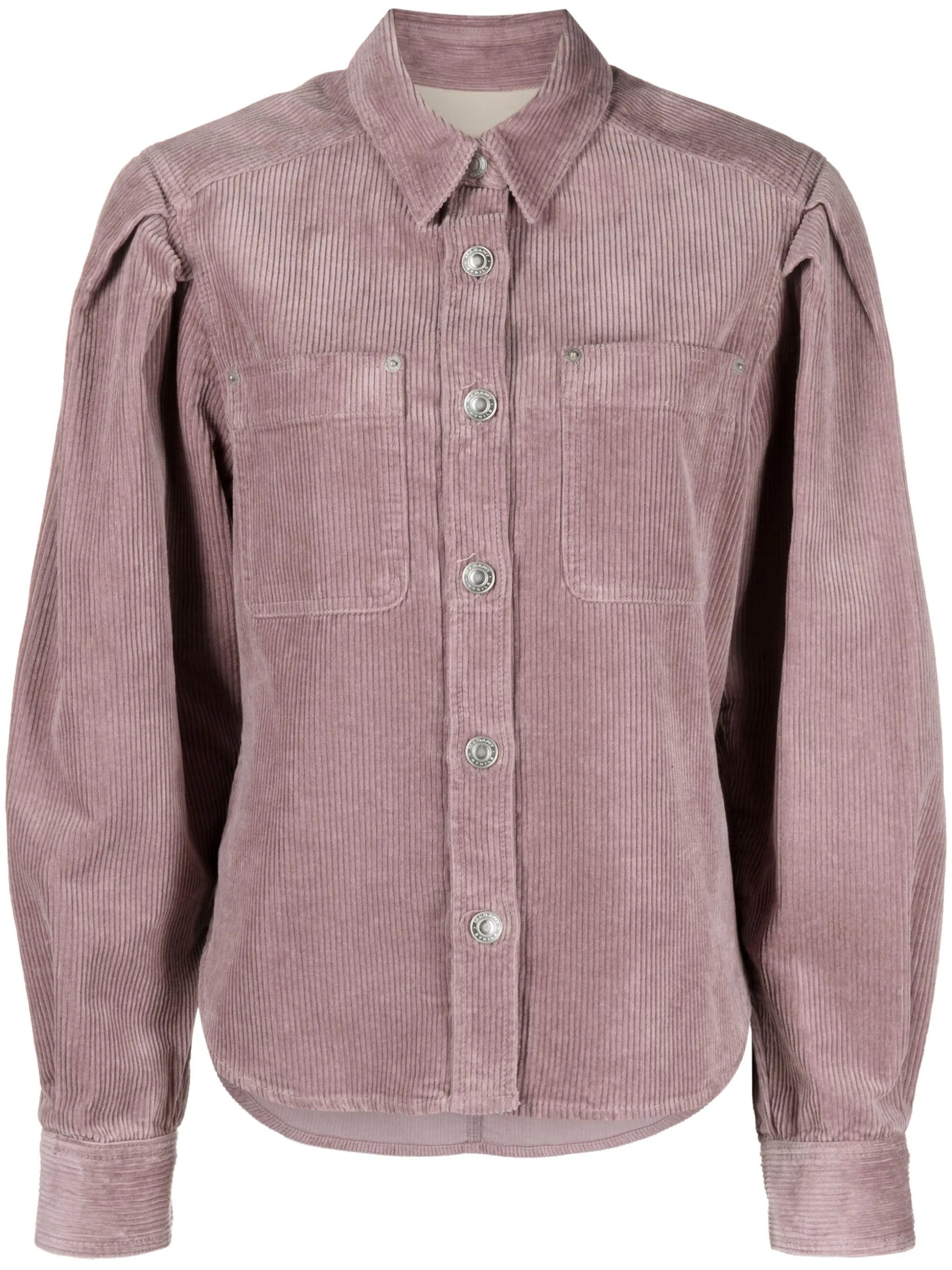 puff-sleeve corduroy shirt