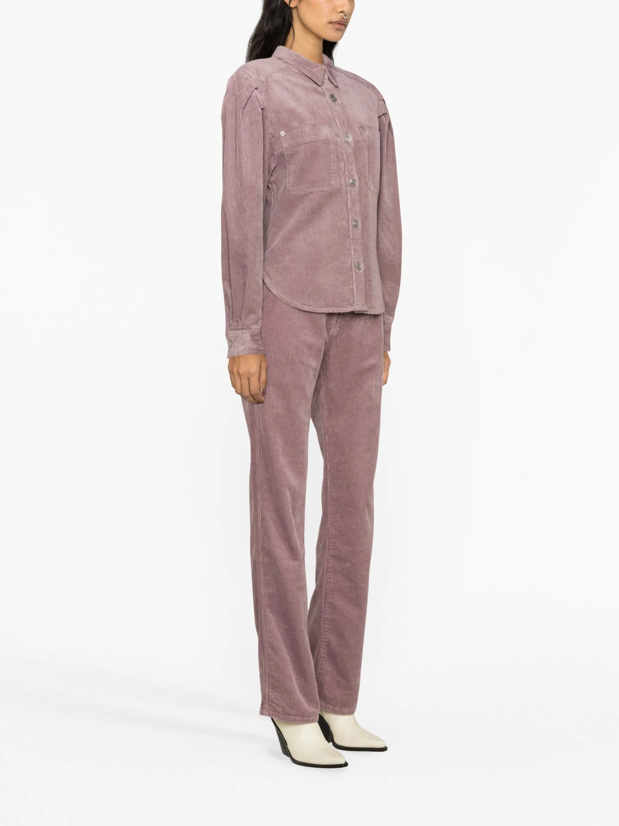 puff-sleeve corduroy shirt