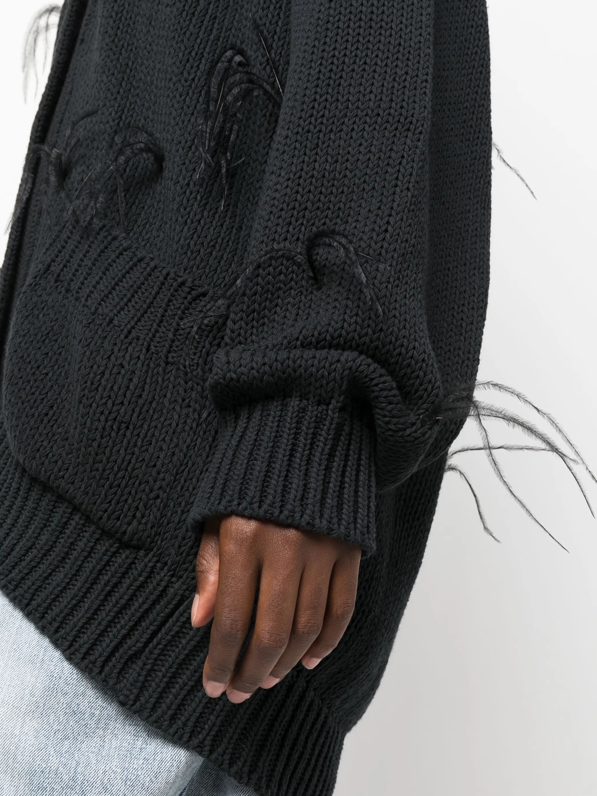 feather-embellished cotton cardigan