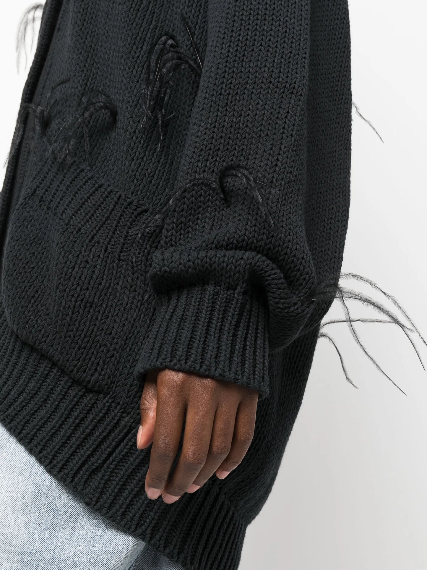 feather-embellished cotton cardigan