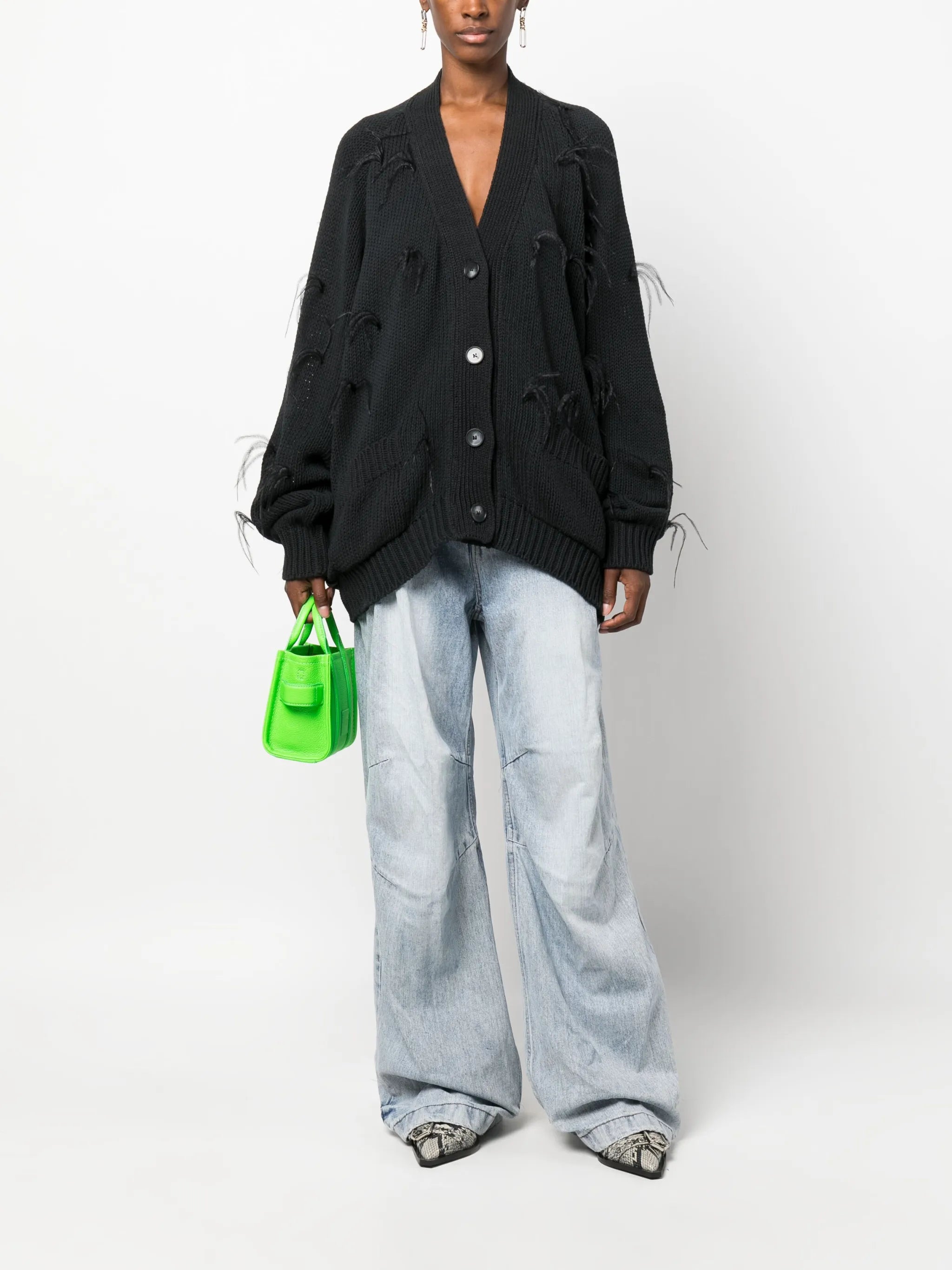 feather-embellished cotton cardigan