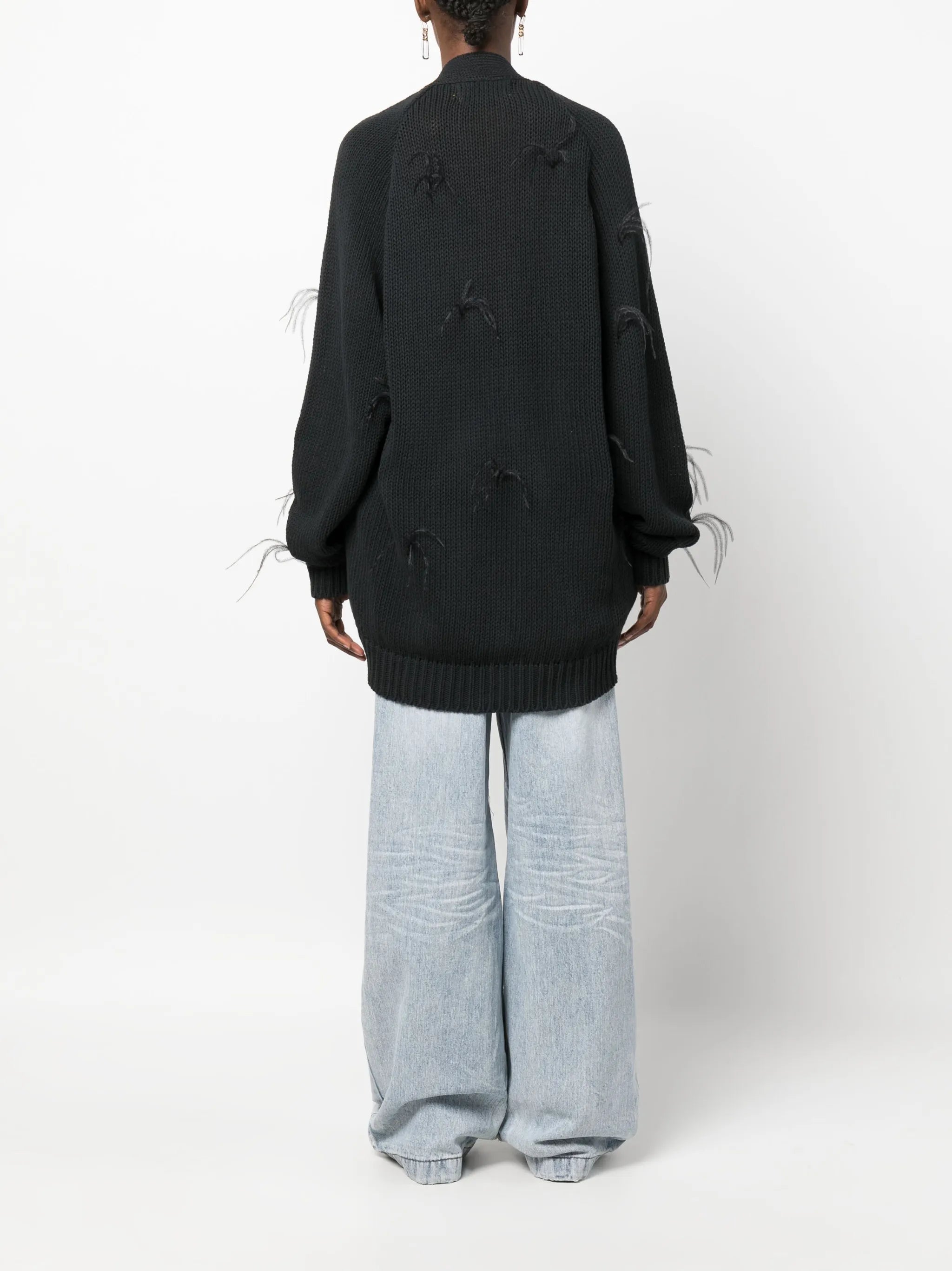 feather-embellished cotton cardigan