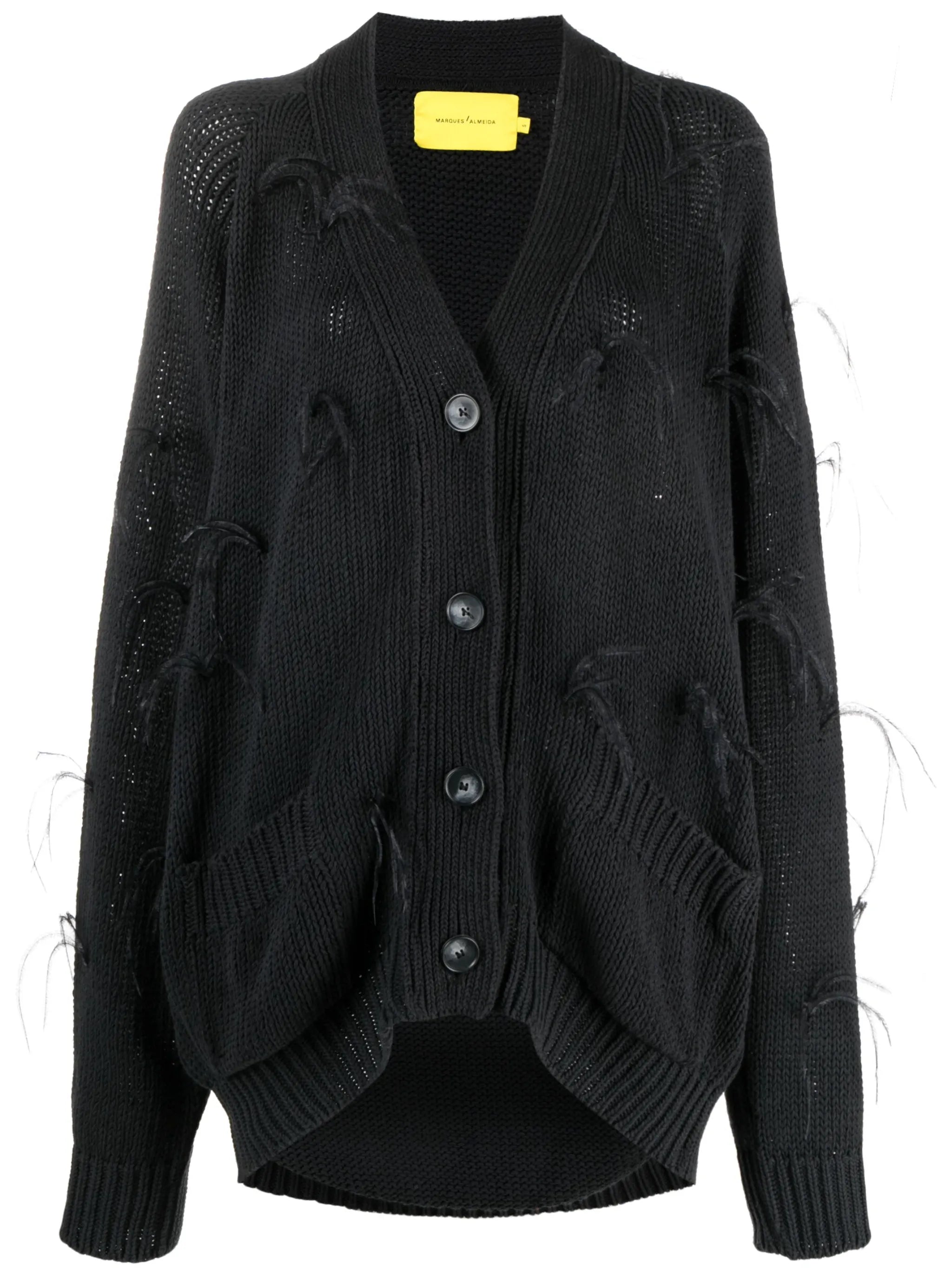 feather-embellished cotton cardigan