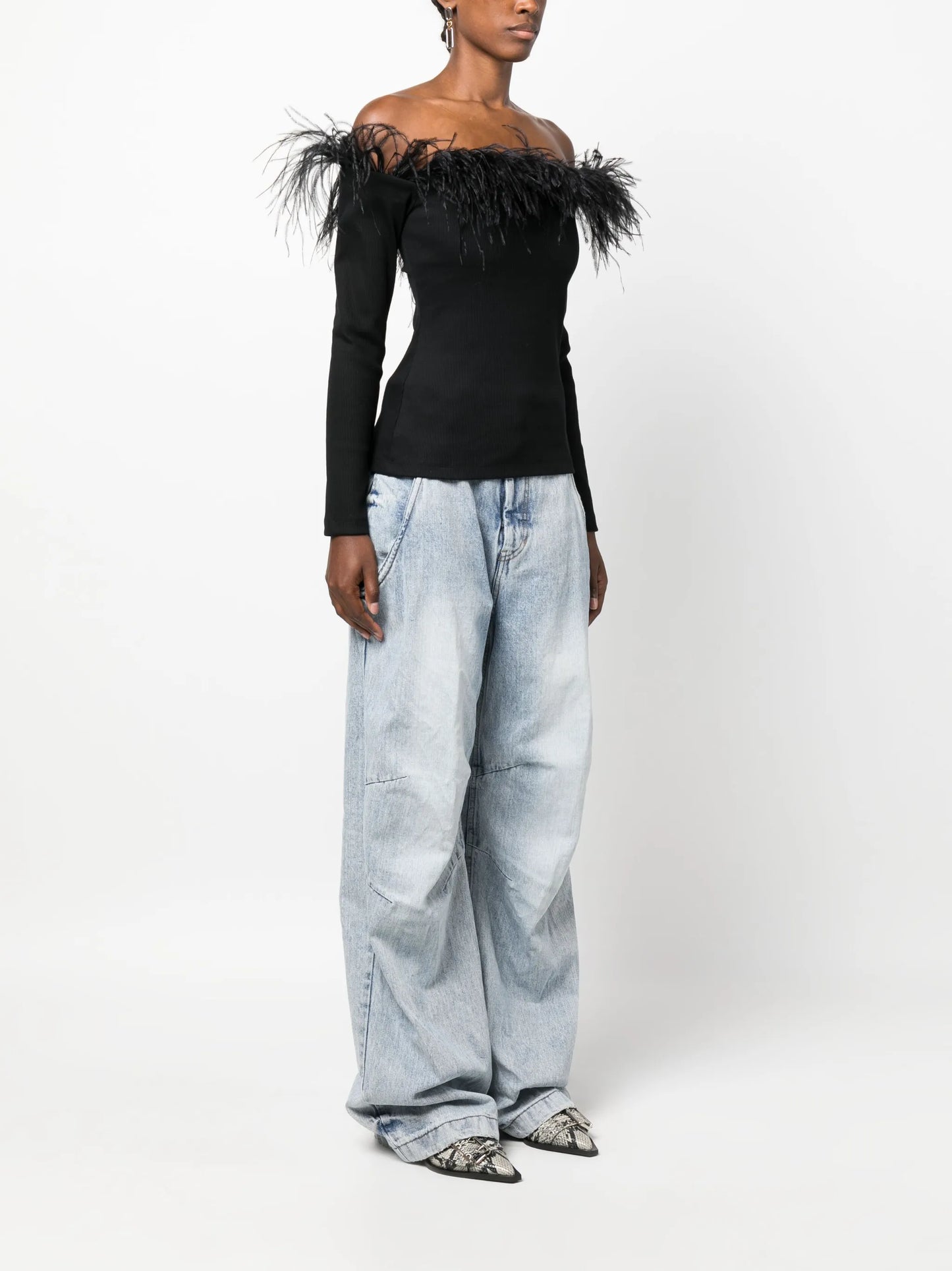 feather-embellished cotton cardigan