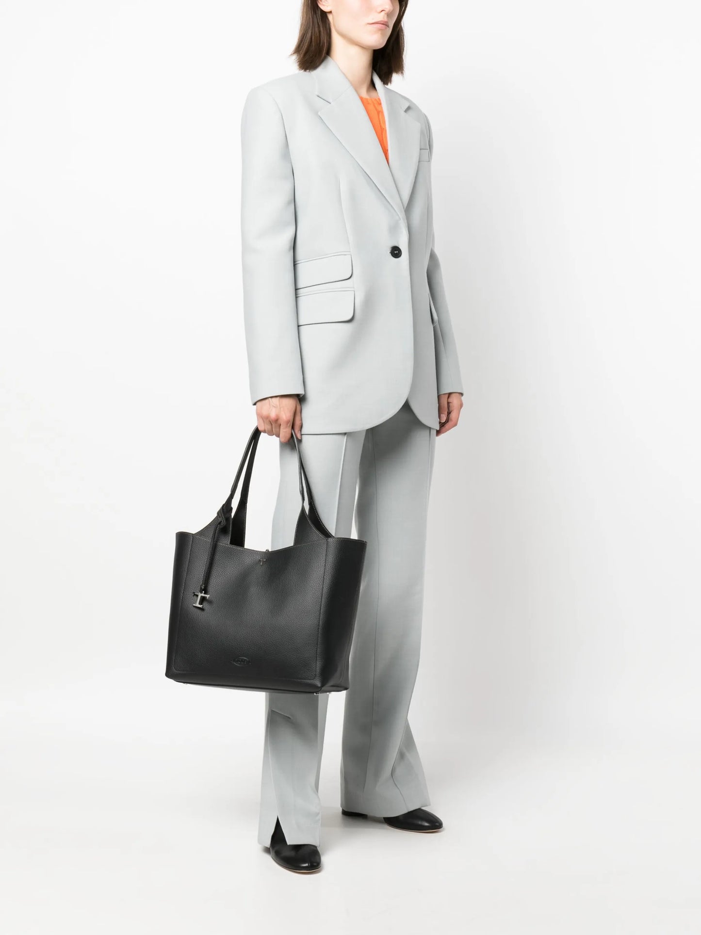 logo-charm leather tote bag