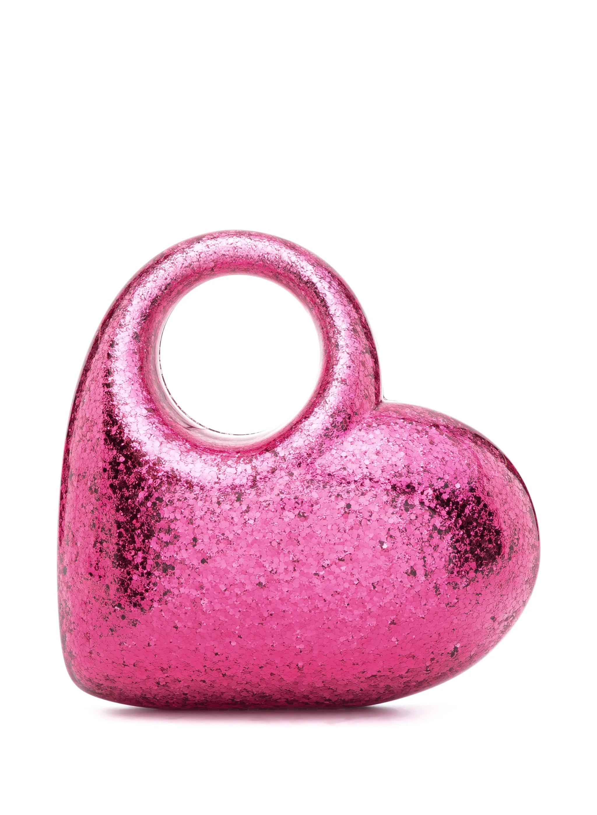 Heart glitter-embellished clutch bag